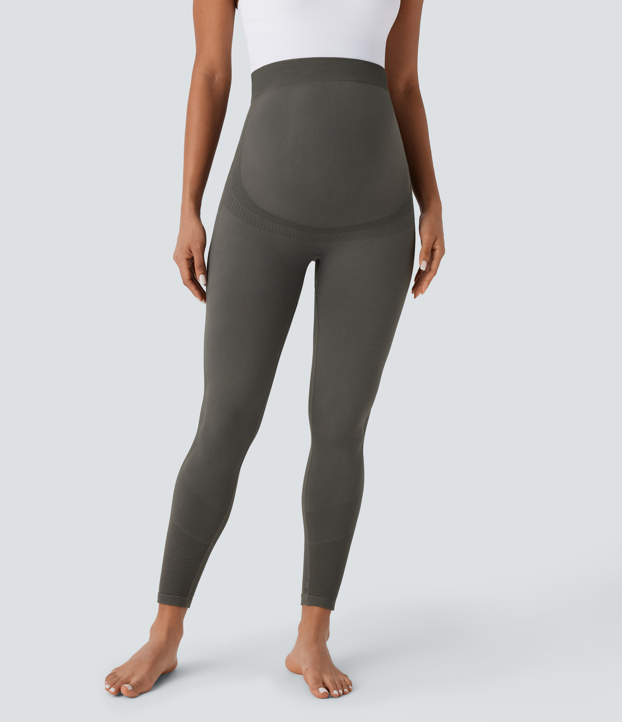 Halara Seamless Flow Super High Waisted 7/8 Yoga Maternity Leggings  - Volcanic Ash - L gym leggings leggings with pockets 