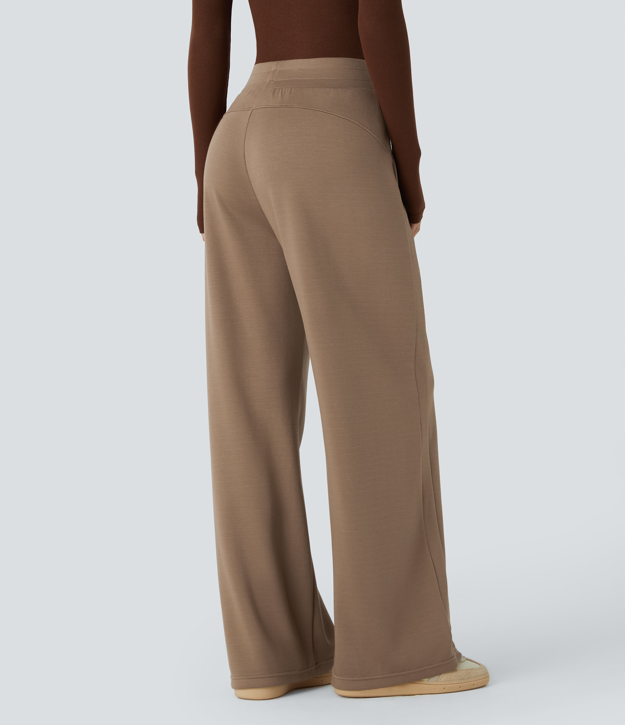 Halara Mid Rise Side Pocket Relaxed Fit Straight Leg Casual Pants  - Metallic Brown - S(regular) sweatpants jogger pants stacked sweatpants 