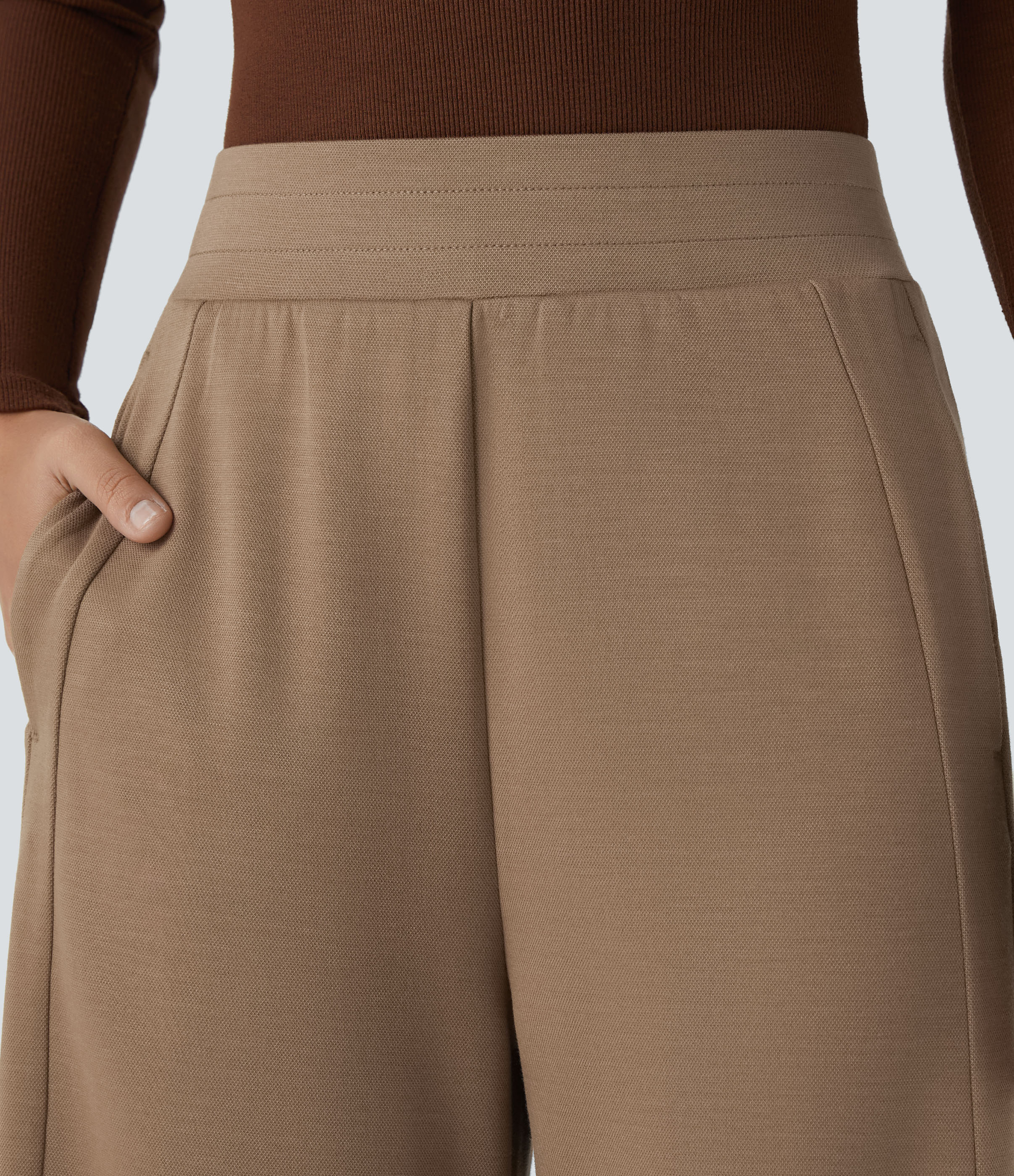 Halara Mid Rise Side Pocket Relaxed Fit Straight Leg Casual Pants  - Metallic Brown - S(regular) sweatpants jogger pants stacked sweatpants 