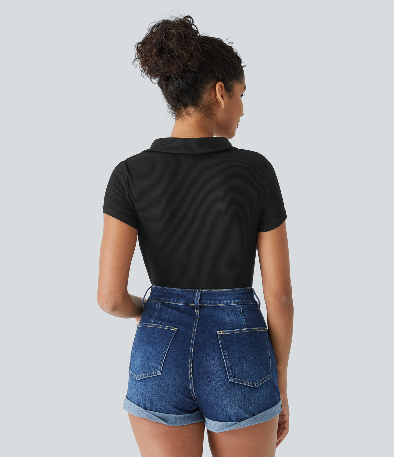 Halara Ribbed Knit V Neck Button Slim Casual Top Tank Top - Black - M golf tops halter top tunic tops sleeveless tops backless top 