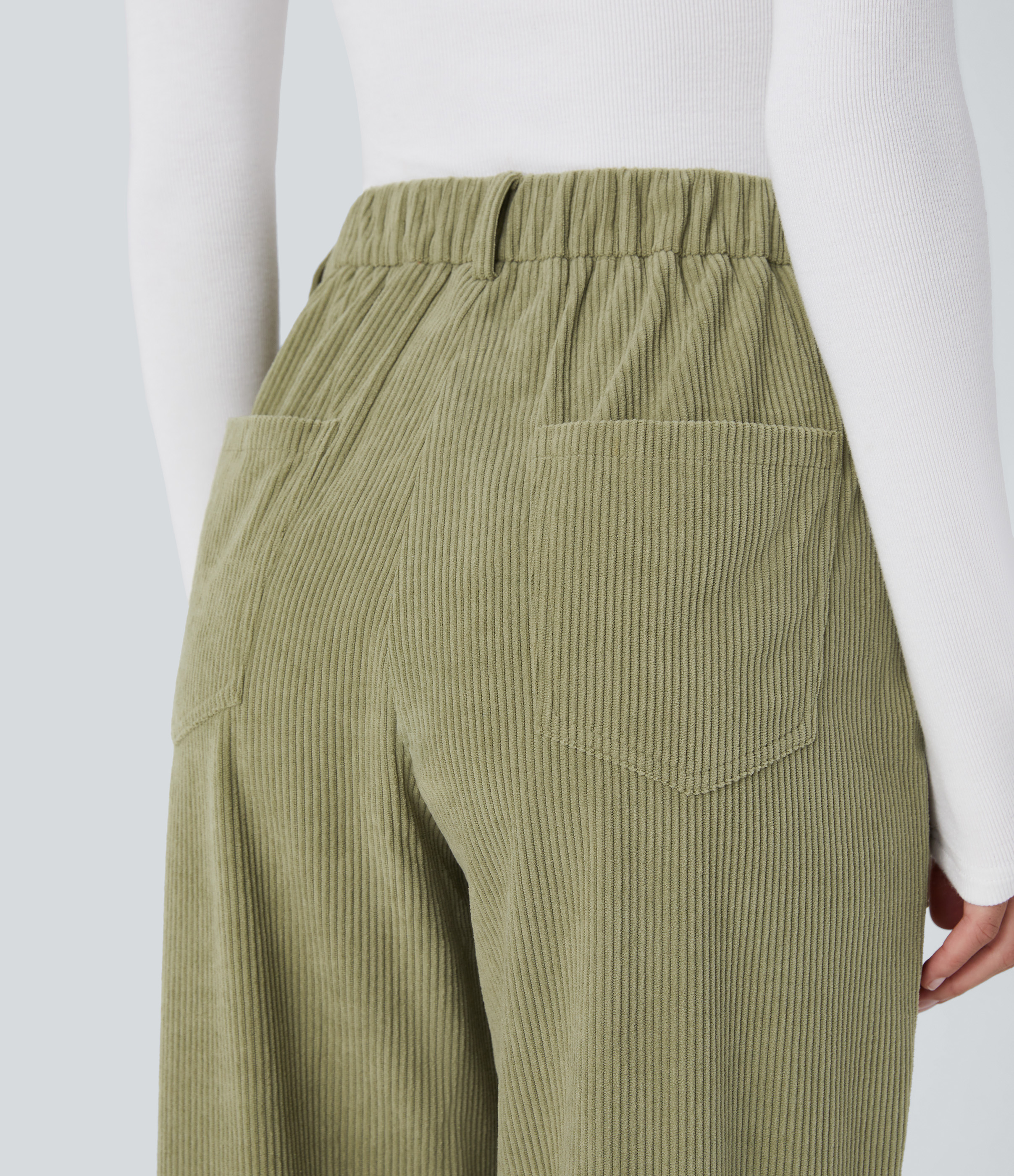 Halara Mid Rise Button Zipper Multiple Pockets Corduroy Casual Joggers  - Fresh Grass Green - XL(regular) 