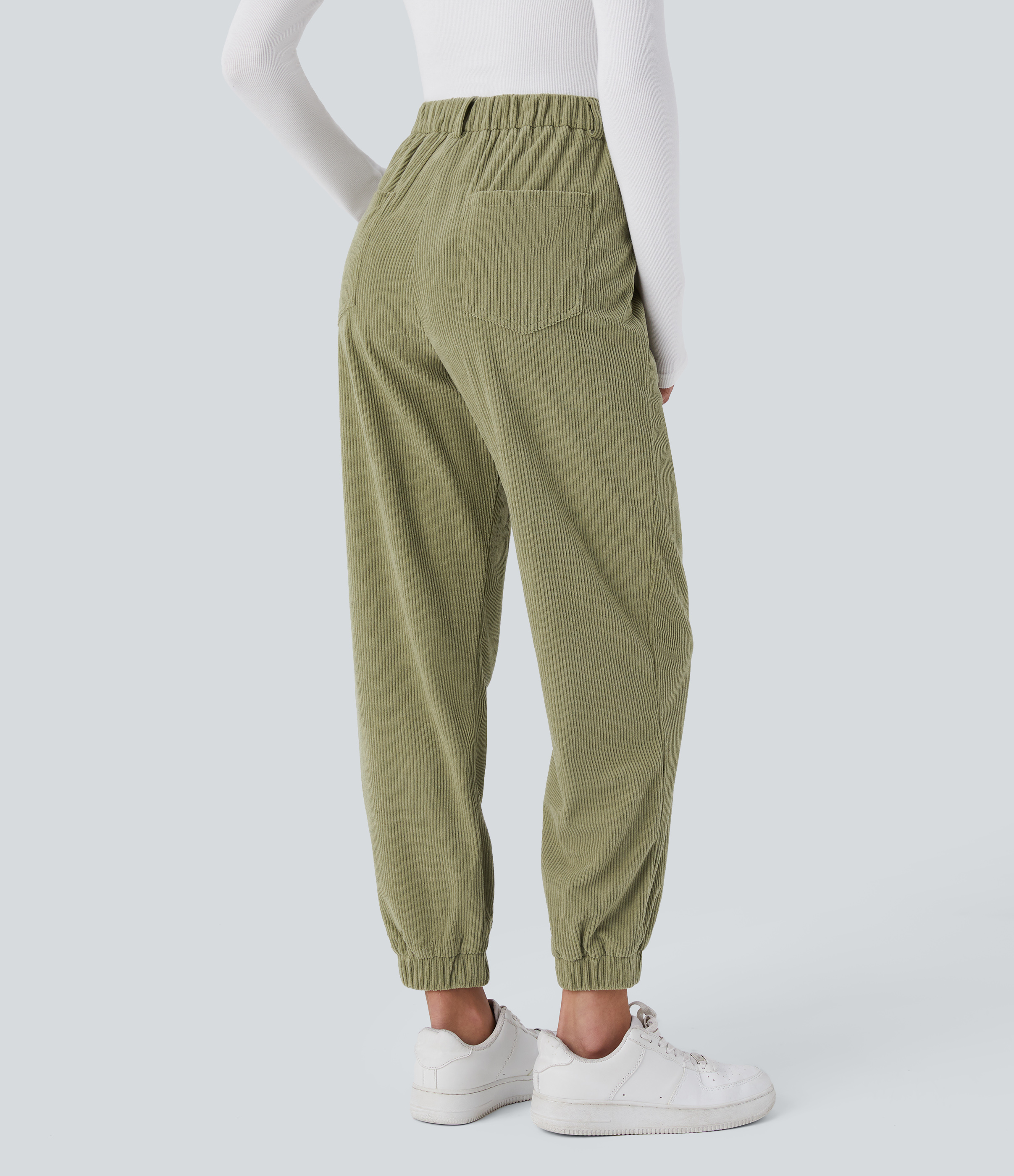 Halara Mid Rise Button Zipper Multiple Pockets Corduroy Casual Joggers  - Fresh Grass Green - XL(regular) 