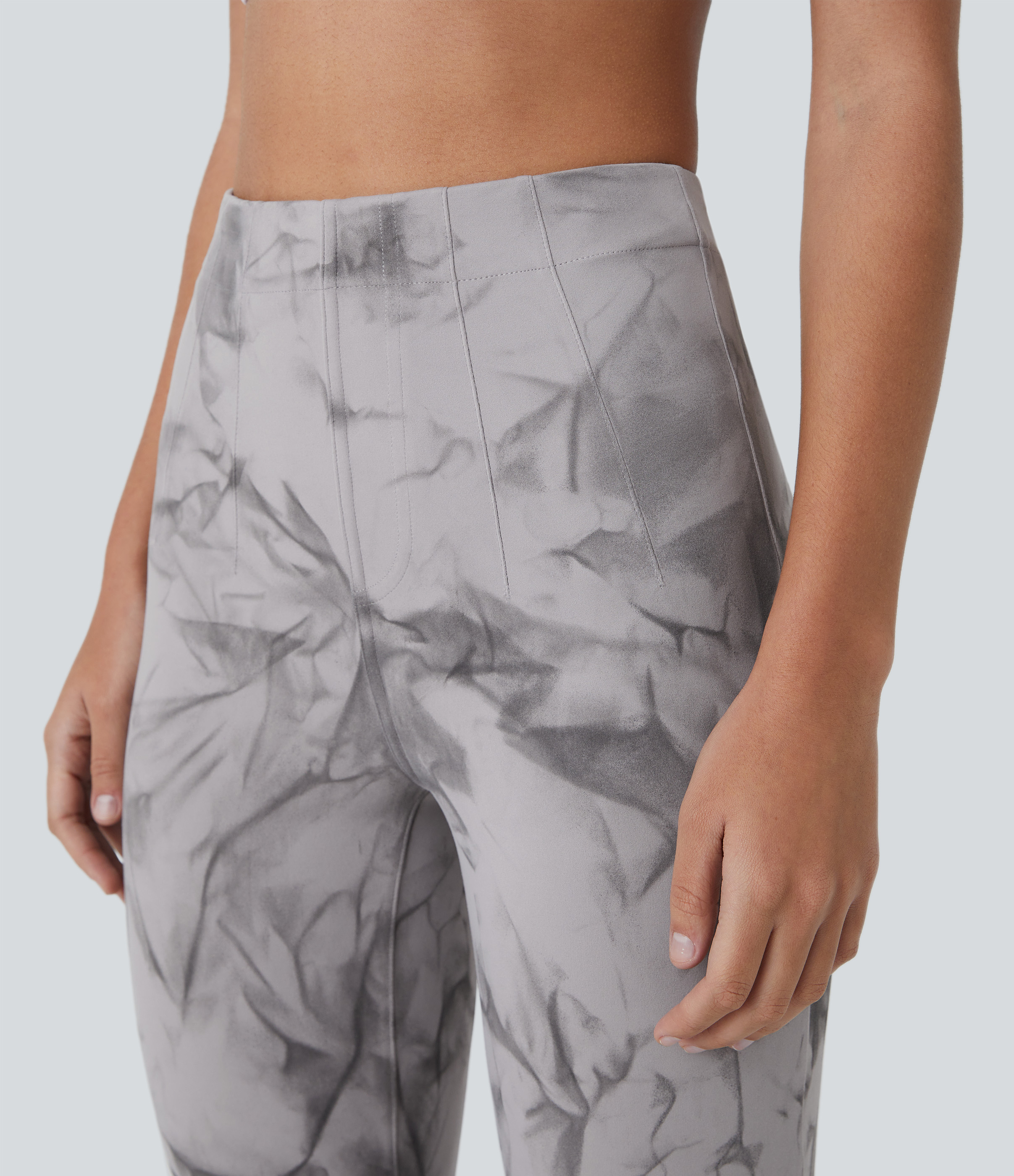 Halara Softlyzeroв„ў High Waisted Tie Dye Yoga Flare Leggings  - Haze Grey Tie Dye - XL(regular) gym leggings leggings with pockets 