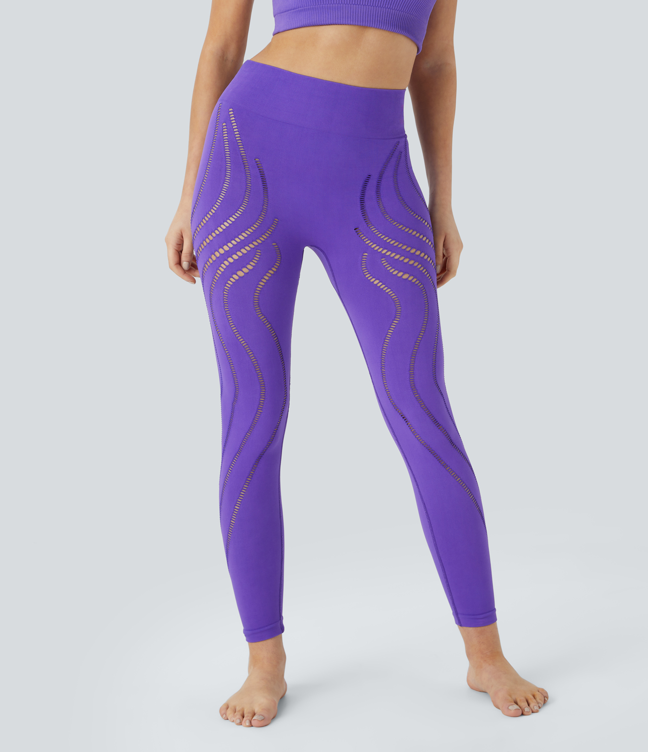 Halara Seamless Flow High Waisted Cut Out Yoga 7/8 Leggings  - Jade Purple - M(7/8) gym leggings leggings with pockets 