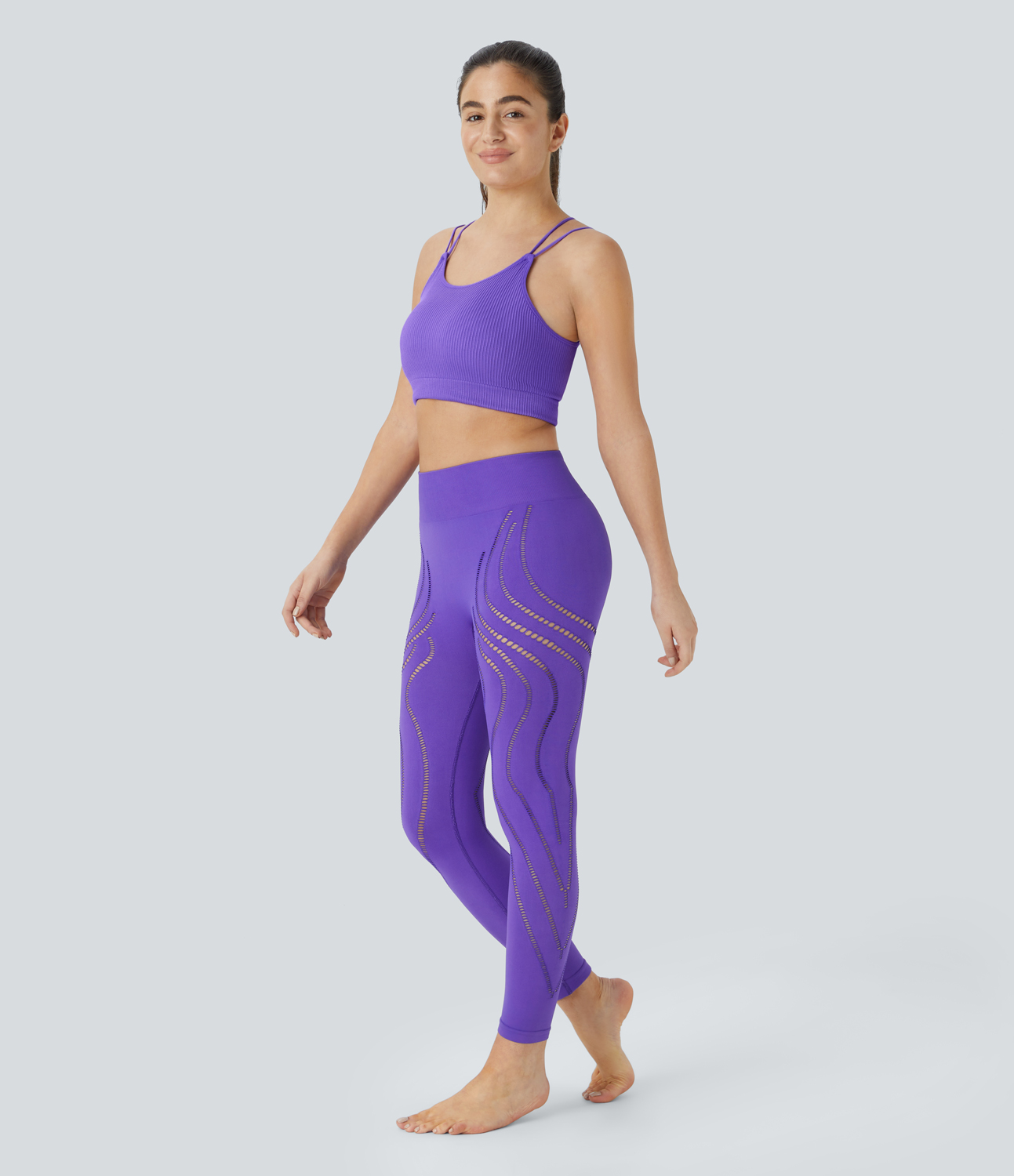 Halara Seamless Flow High Waisted Cut Out Yoga 7/8 Leggings  - Jade Purple - M(7/8) gym leggings leggings with pockets 