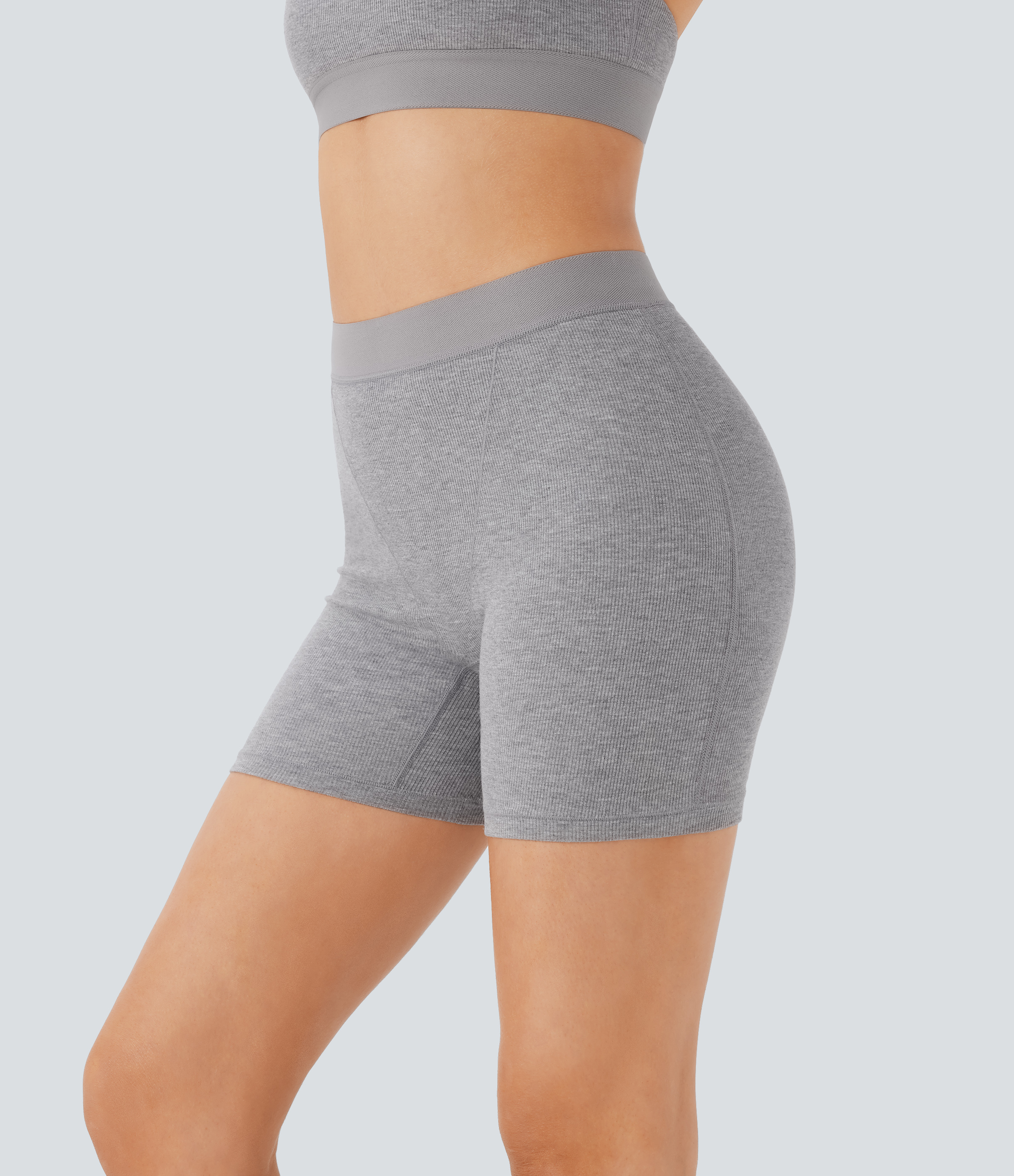 High Stretch Skin Friendly Ribbed Knit High Waisted Lounge Biker Shorts 5''