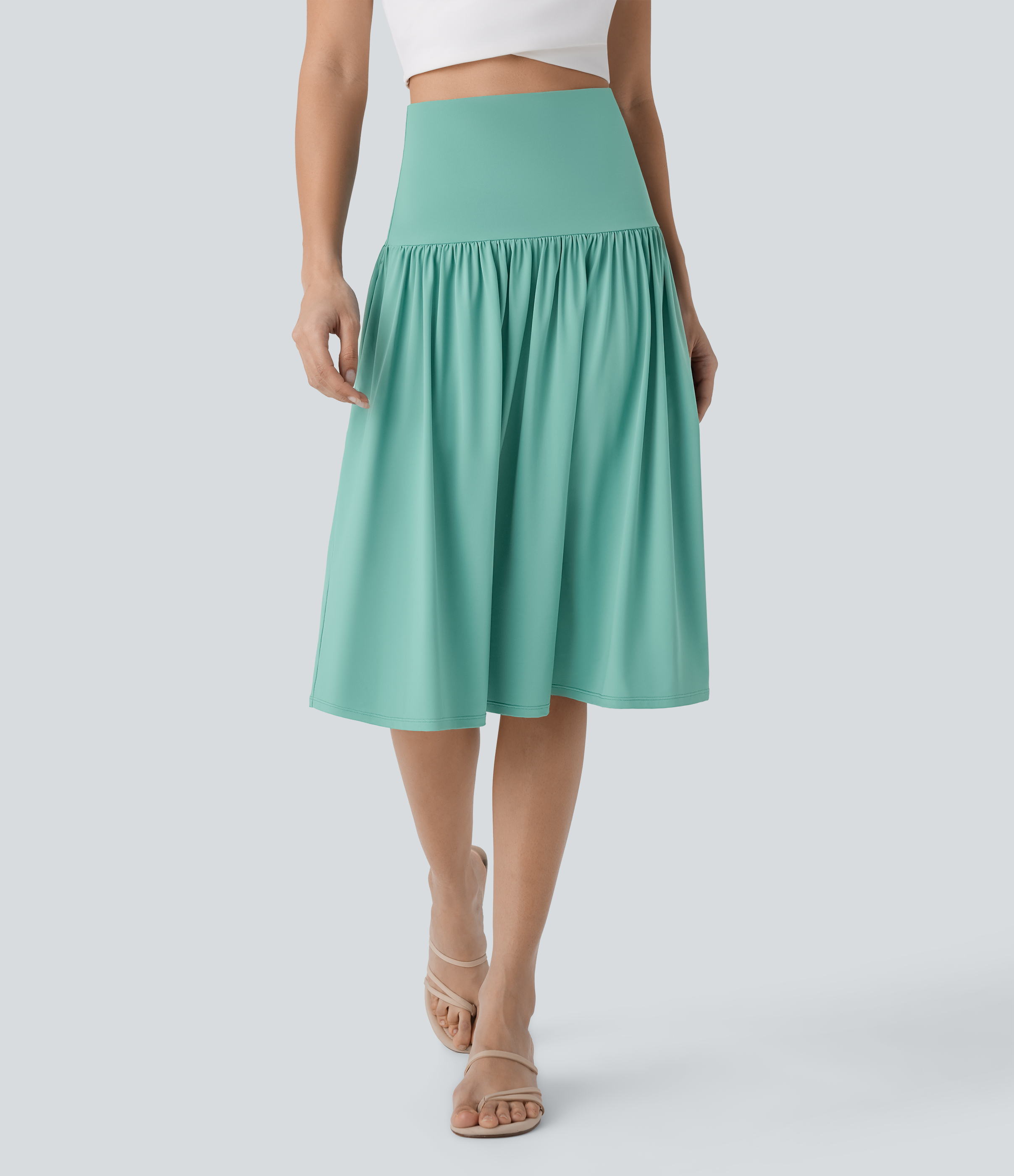 Halara Foldover Mid Rise Side Pocket Flare Midi Resort Skirt  - CrГЁme de Menthe - M(regular) 