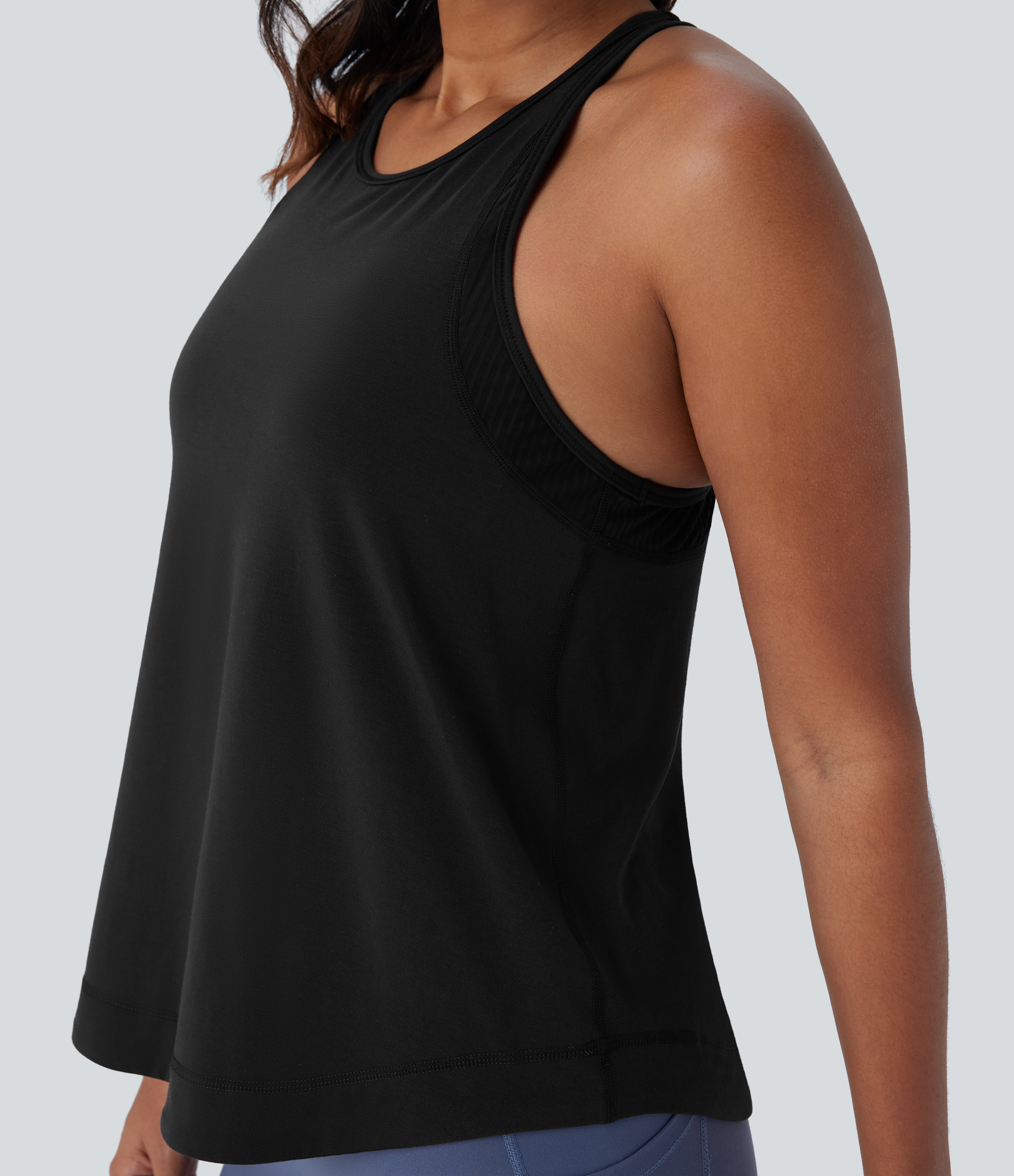 Halara Racerback Curved Hem Stripe Quick Dry Running Tank Top Tank Top - Black - S golf tops halter top tunic tops sleeveless tops 