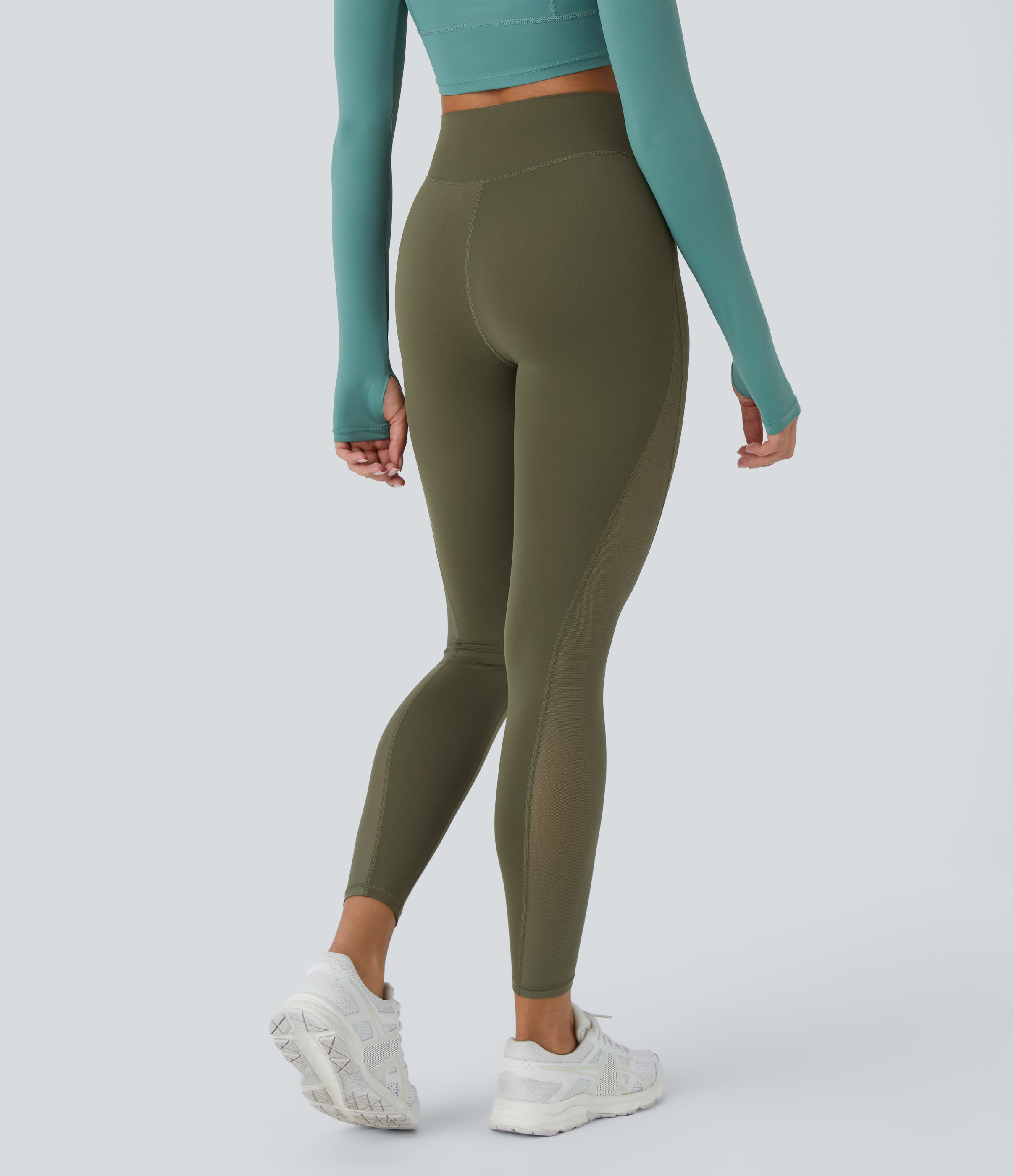 Halara Softlyzeroв„ў High Waisted Inside Pocket Contrast Mesh 7/8 Yoga Leggings  - Grass Grey Green - XS(7/8) gym leggings 