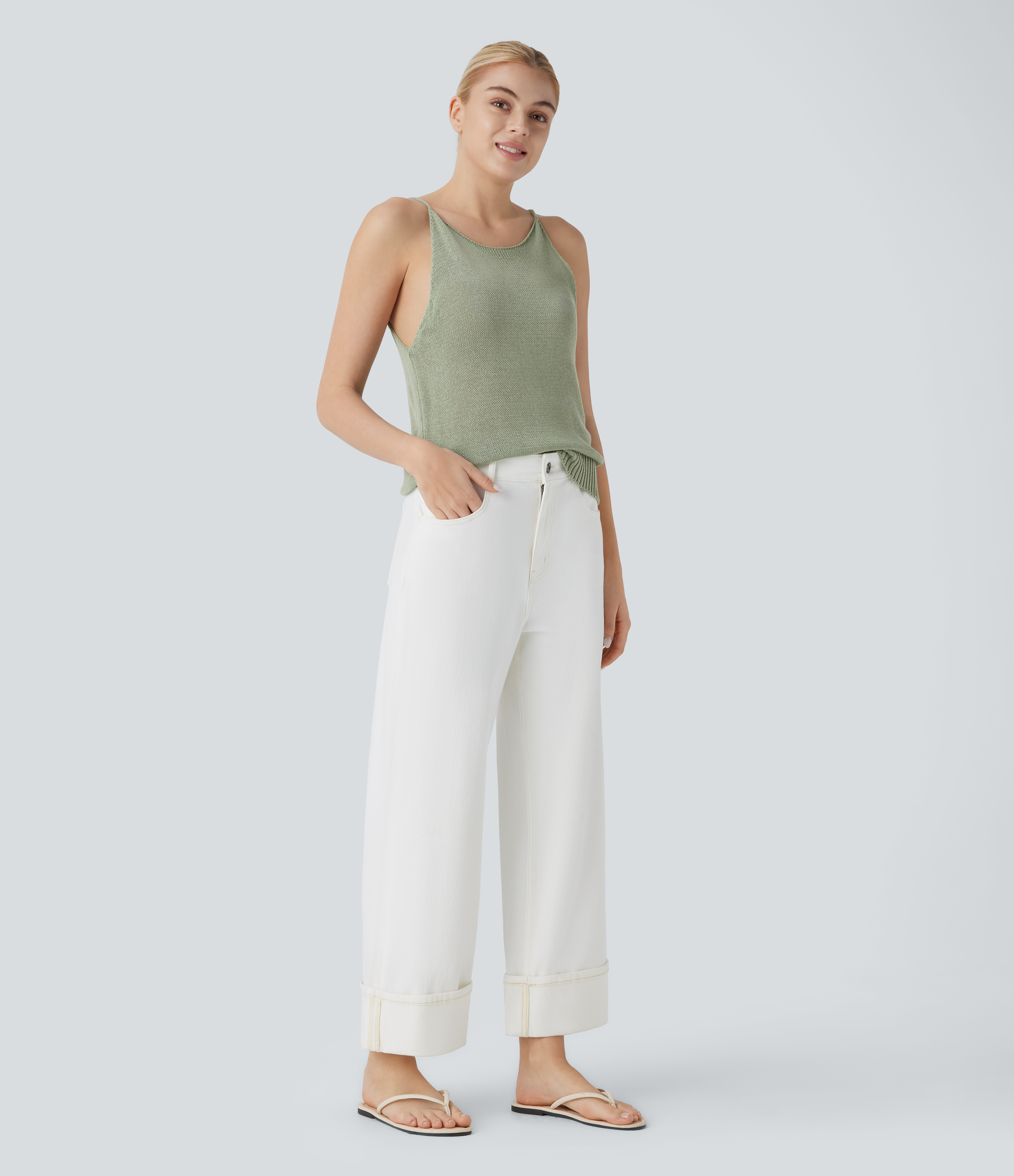 Halara Solid Casual Knit Cami Top  - Tea - L 