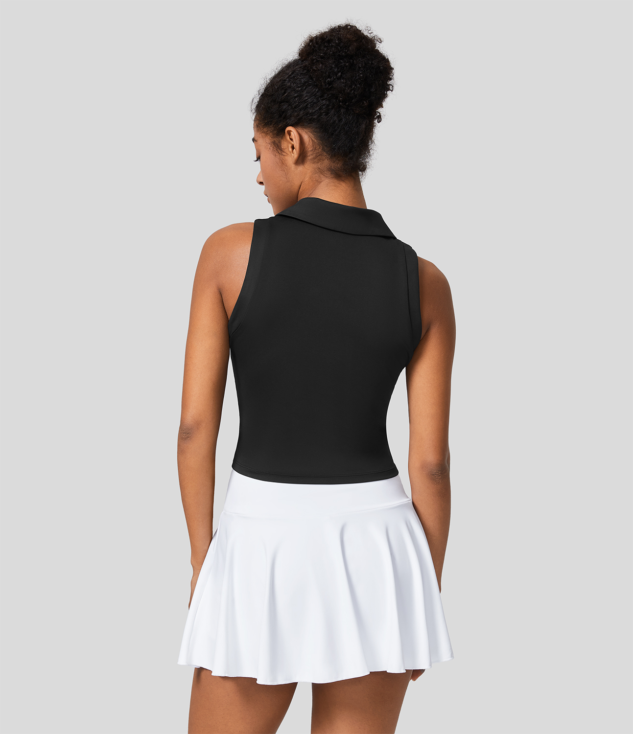 Halara Notched Collar Button Quick Dry Golf Tank Top Tank Top - Black - L golf tops halter top tunic tops sleeveless tops backless top 