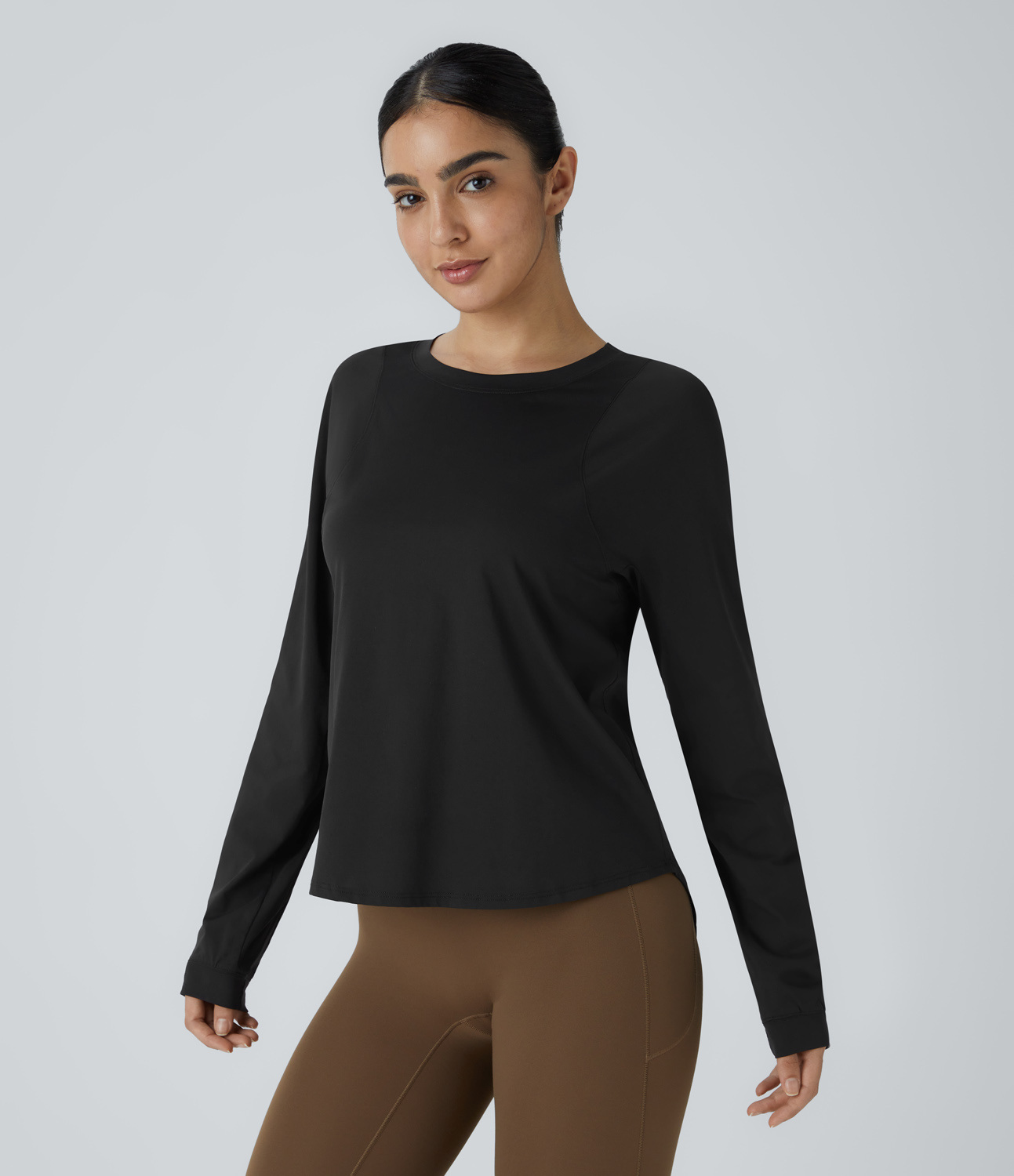 Halara Round Neck Crossover Back High Low Curved Hem Hiking Sports Top  - Black - L 