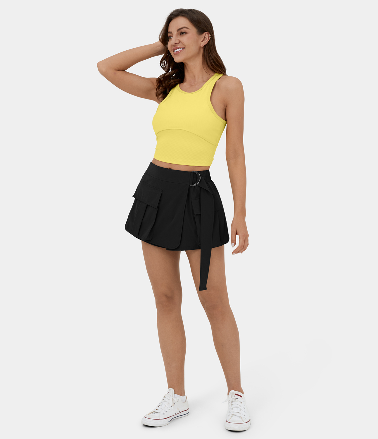 Halara Mid Rise Belted Flap Pocket Casual Cargo Shorts 2`` Gym Short - Black - S booty shorts compression shorts yoga shorts 