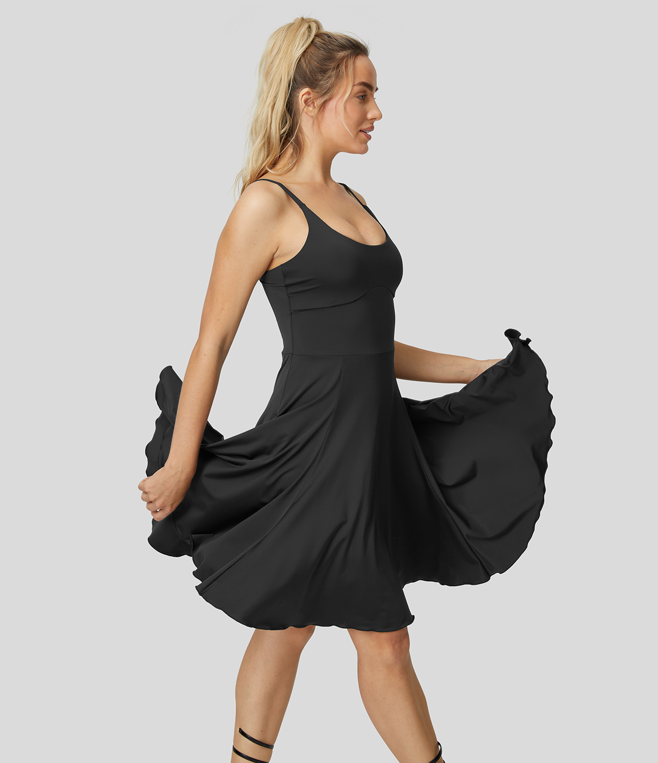 Halara Backless Adjustable & Removable Strap Cool Touch Slip Dance Active Dress Workout Dress - Black - S 