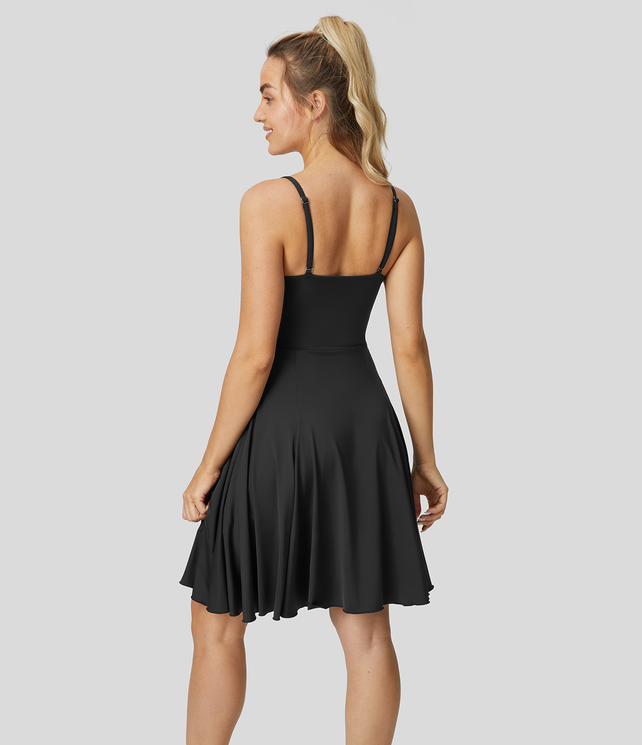 Halara Backless Adjustable & Removable Strap Cool Touch Slip Dance Active Dress Workout Dress - Black - S 