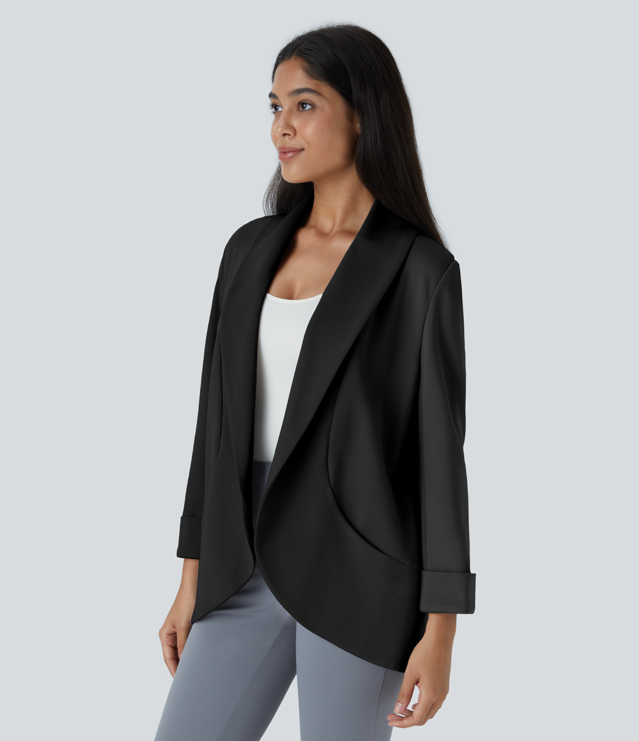 Halara Open Front Long Sleeve Side Pocket Work Blazer  - Black - L 