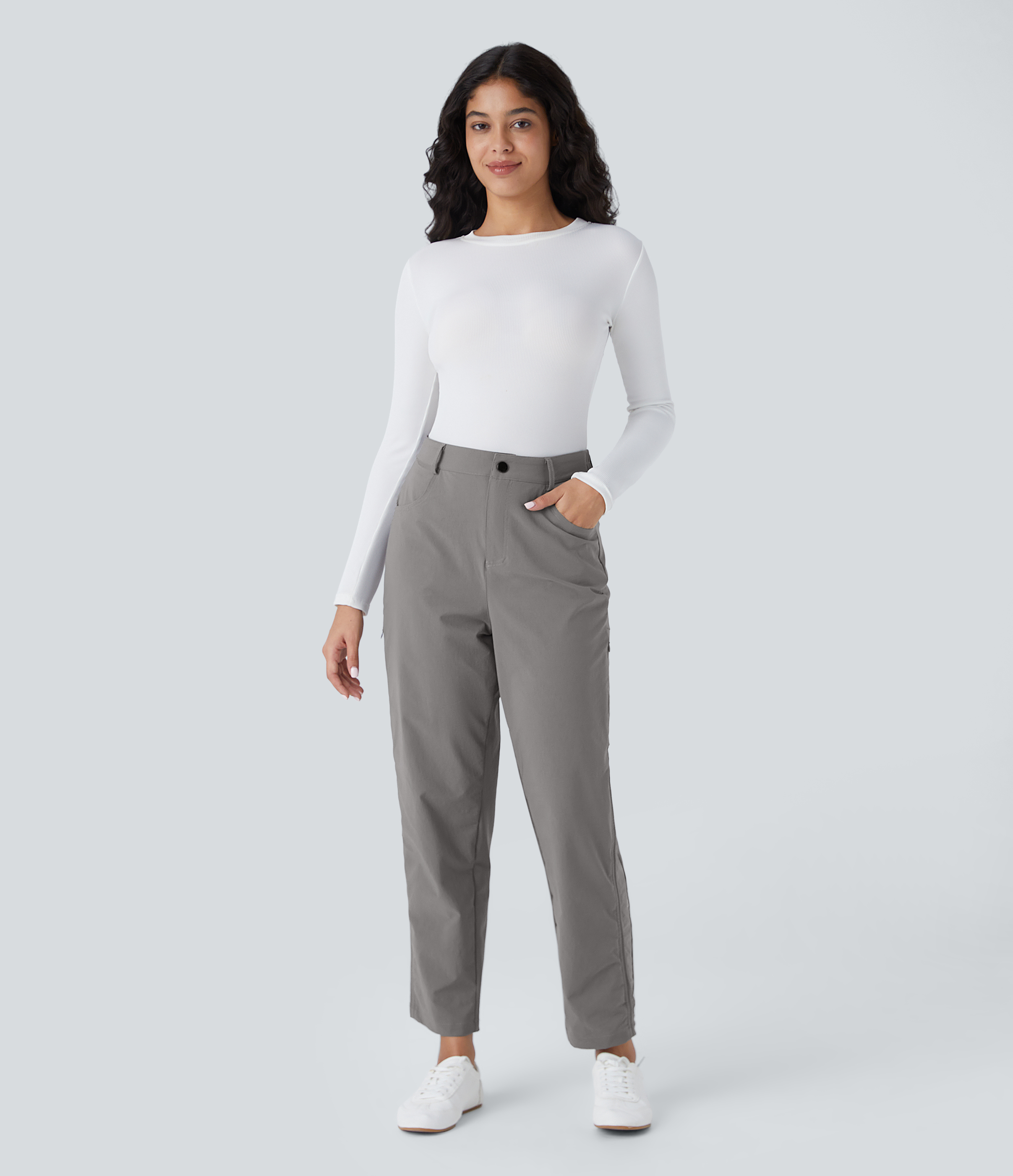 Halara Mid Rise Multiple Pockets Inside Drawstring Adjustable Hem Work Pants  - Cloudburst - XS(regular) sweatpants jogger pants 