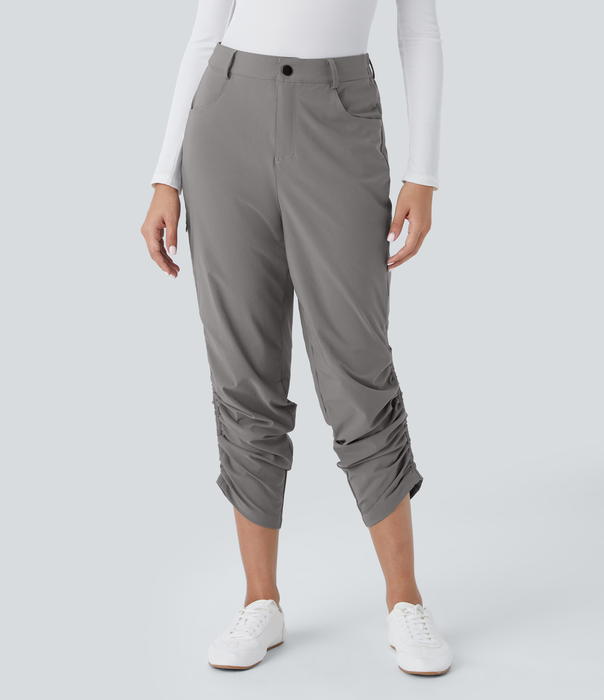 Halara Mid Rise Multiple Pockets Inside Drawstring Adjustable Hem Work Pants  - Cloudburst - XS(regular) sweatpants jogger pants 