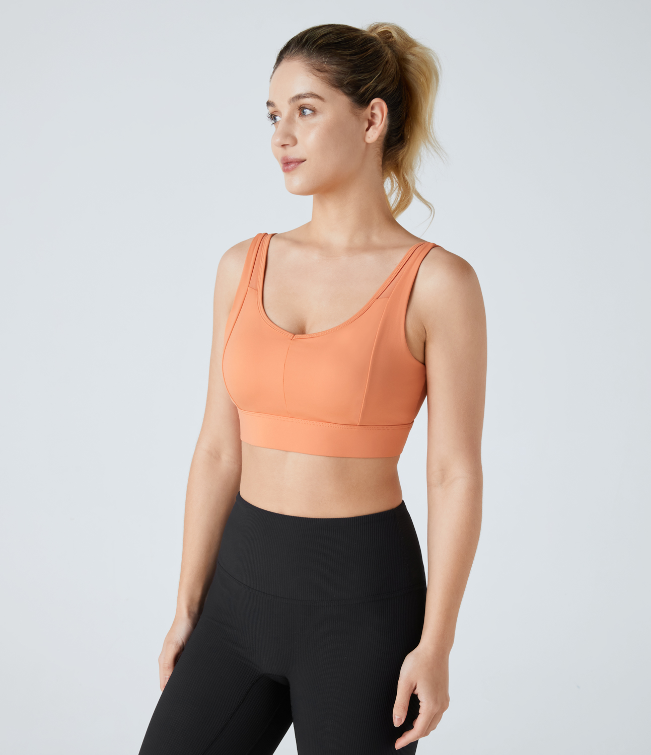 Halara Medium Support U Neck Backless Adjustable Buckle Running Sports Bra  - Cantaloupe - XS push up bra strapless bra backless bra 