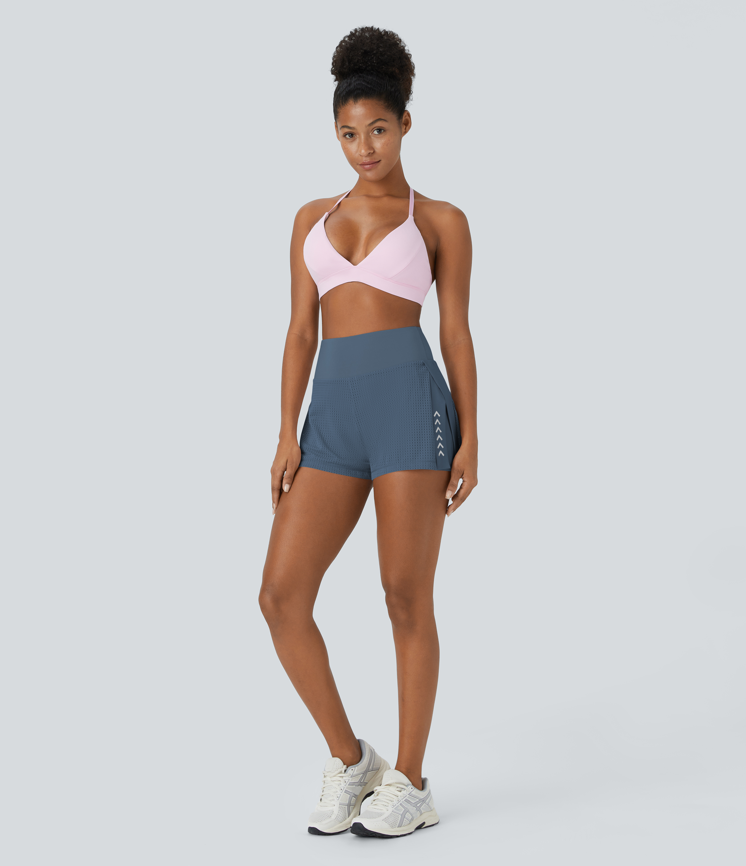 Halara High Waisted Mesh Split Hem Side Pocket 2-in-1 Yoga Shorts 2`` Gym Short - Quiet Harbor - S booty shorts compression shorts 