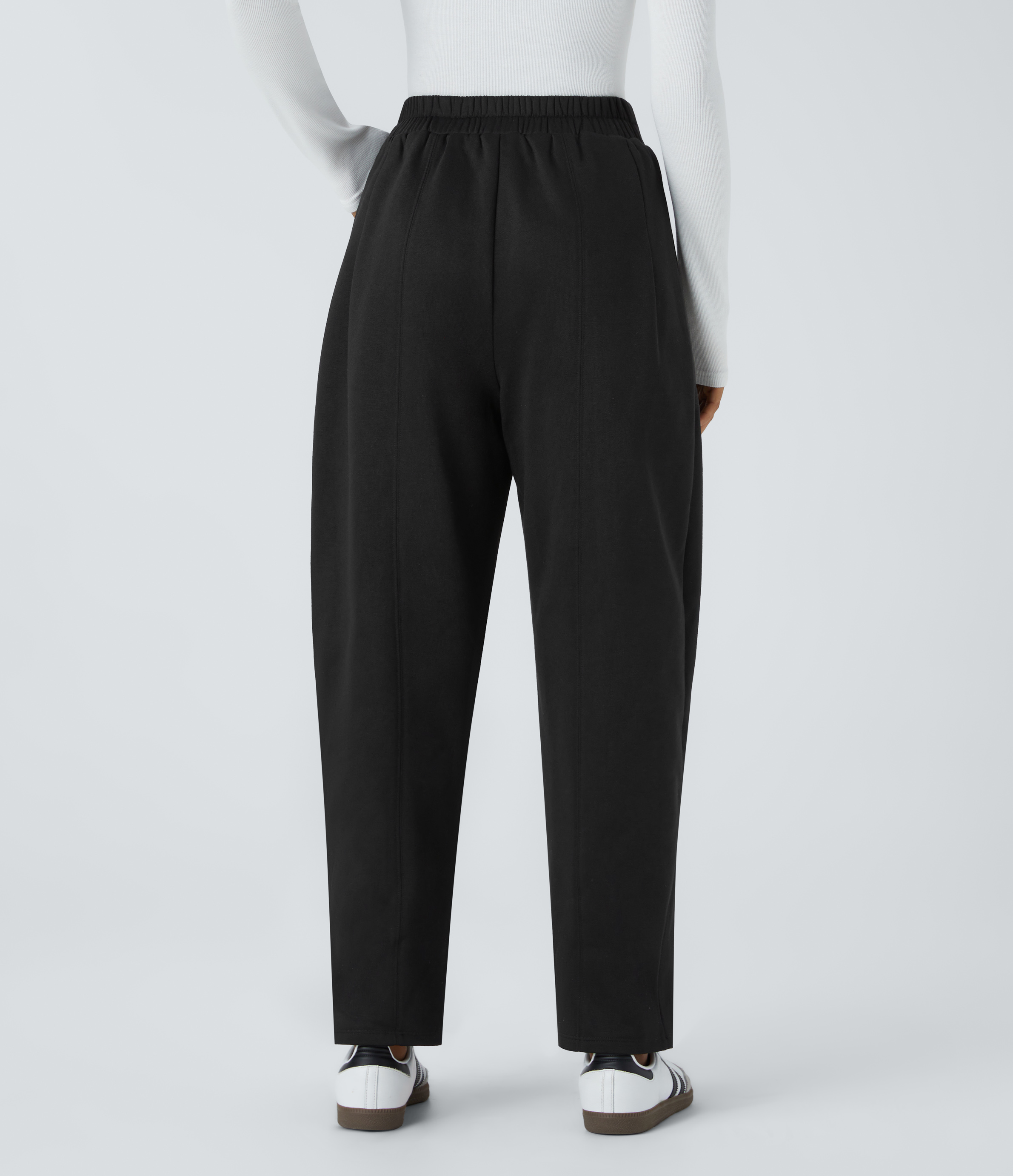 Halara Mid Rise Plicated Side Pocket Barrel Leg Fleece Work Pants  - Black - XS(regular) sweatpants jogger pants stacked sweatpants 