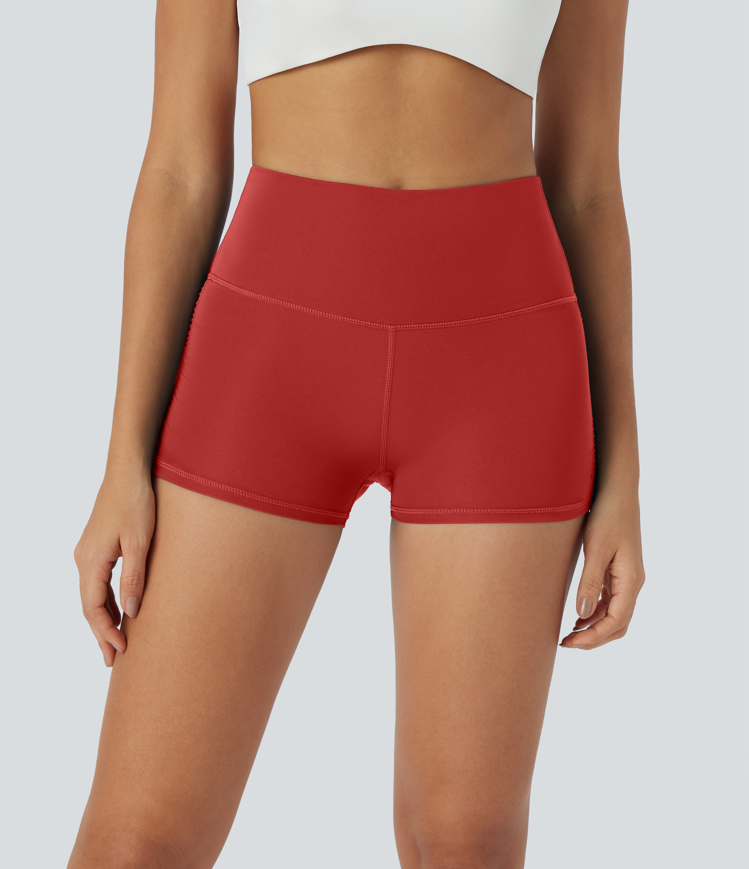 Halara SoCinched High Waisted Tummy Control Ruched Quick Dry Running Biker Shorts 2.5``  - Valiant Poppy - XS biker shorts women 