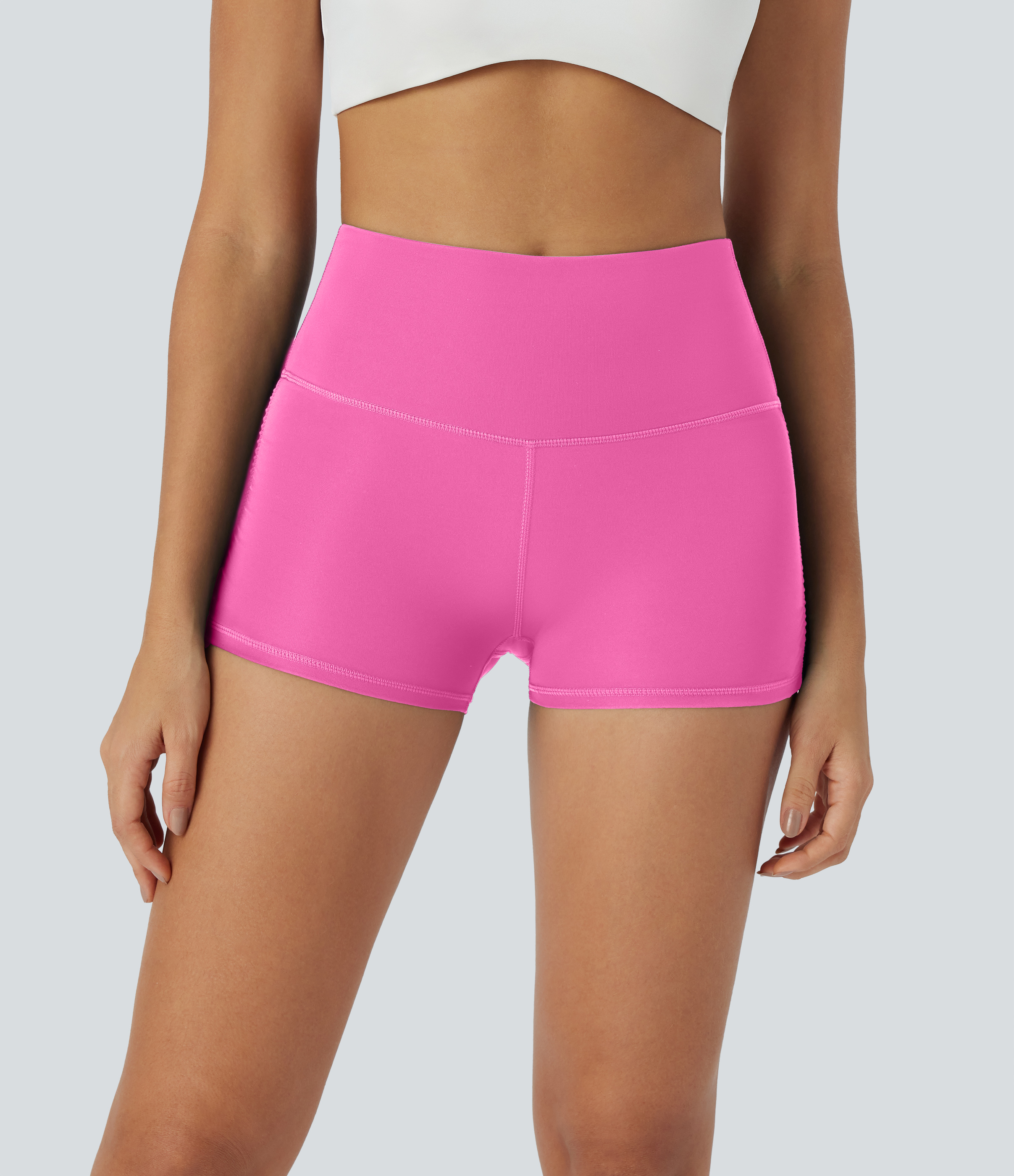 Halara SoCinched High Waisted Tummy Control Ruched Quick Dry Running Biker Shorts 2.5``  - Gorgeous Powder Pink - L biker shorts women 