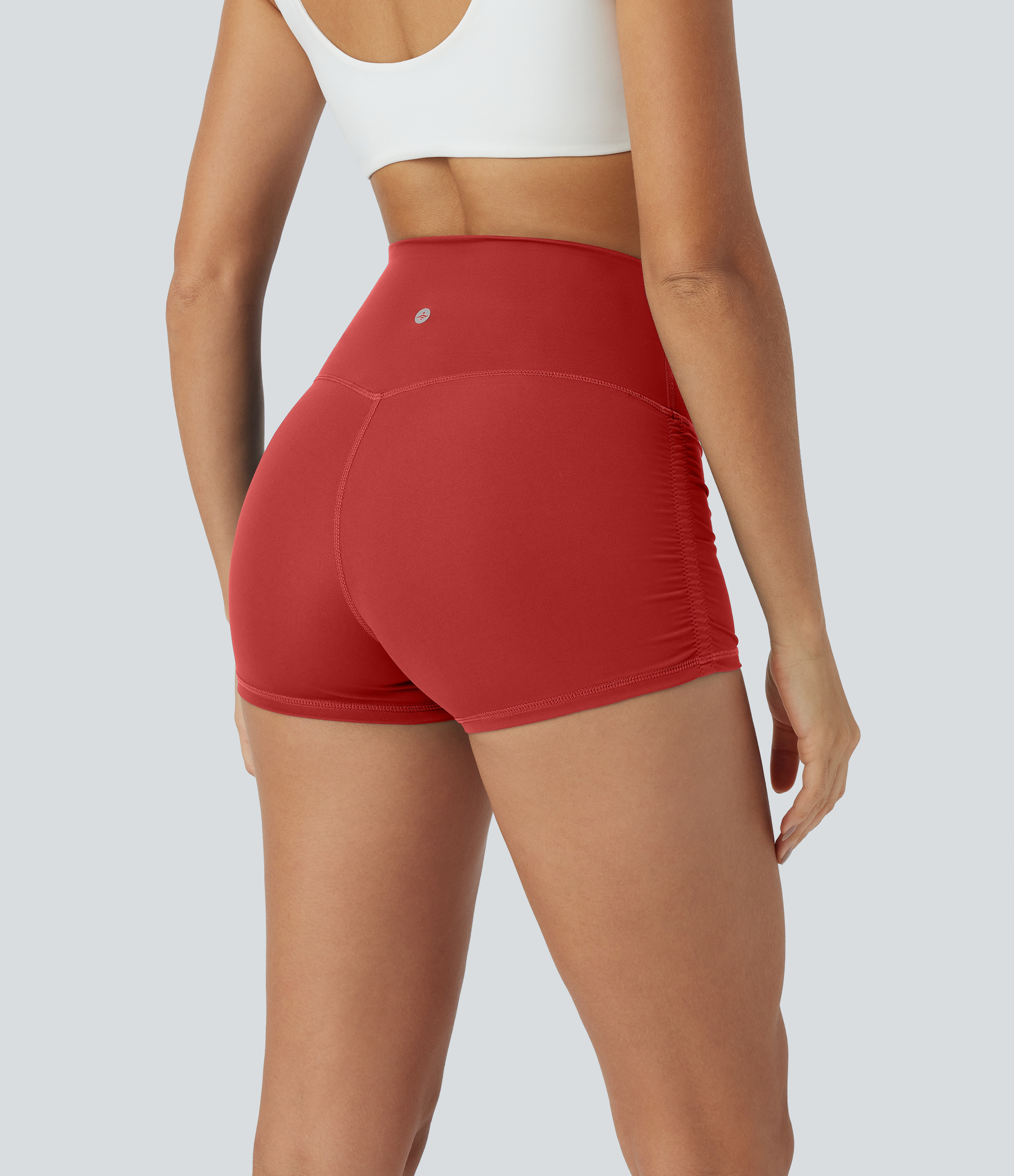 Halara SoCinched High Waisted Tummy Control Ruched Quick Dry Running Biker Shorts 2.5``  - Valiant Poppy - XS biker shorts women 