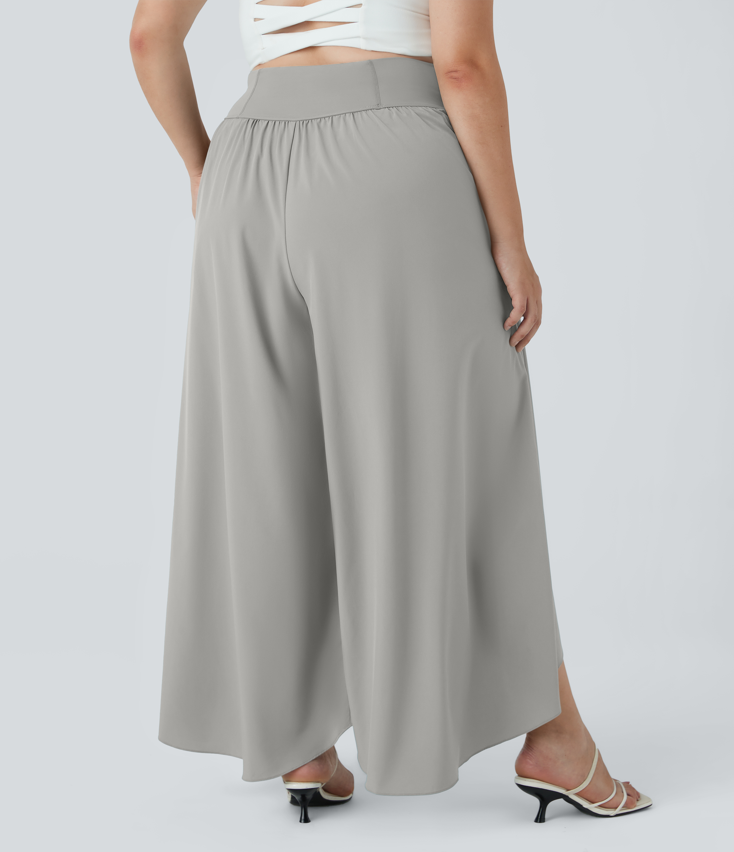 Halara Breezefulв„ў High Waisted Back Waistband Pocket Palazzo Flowy Split Wide Leg Quick Dry Casual Plus Size Pants  - Ghost Gray - 2X(regular) 