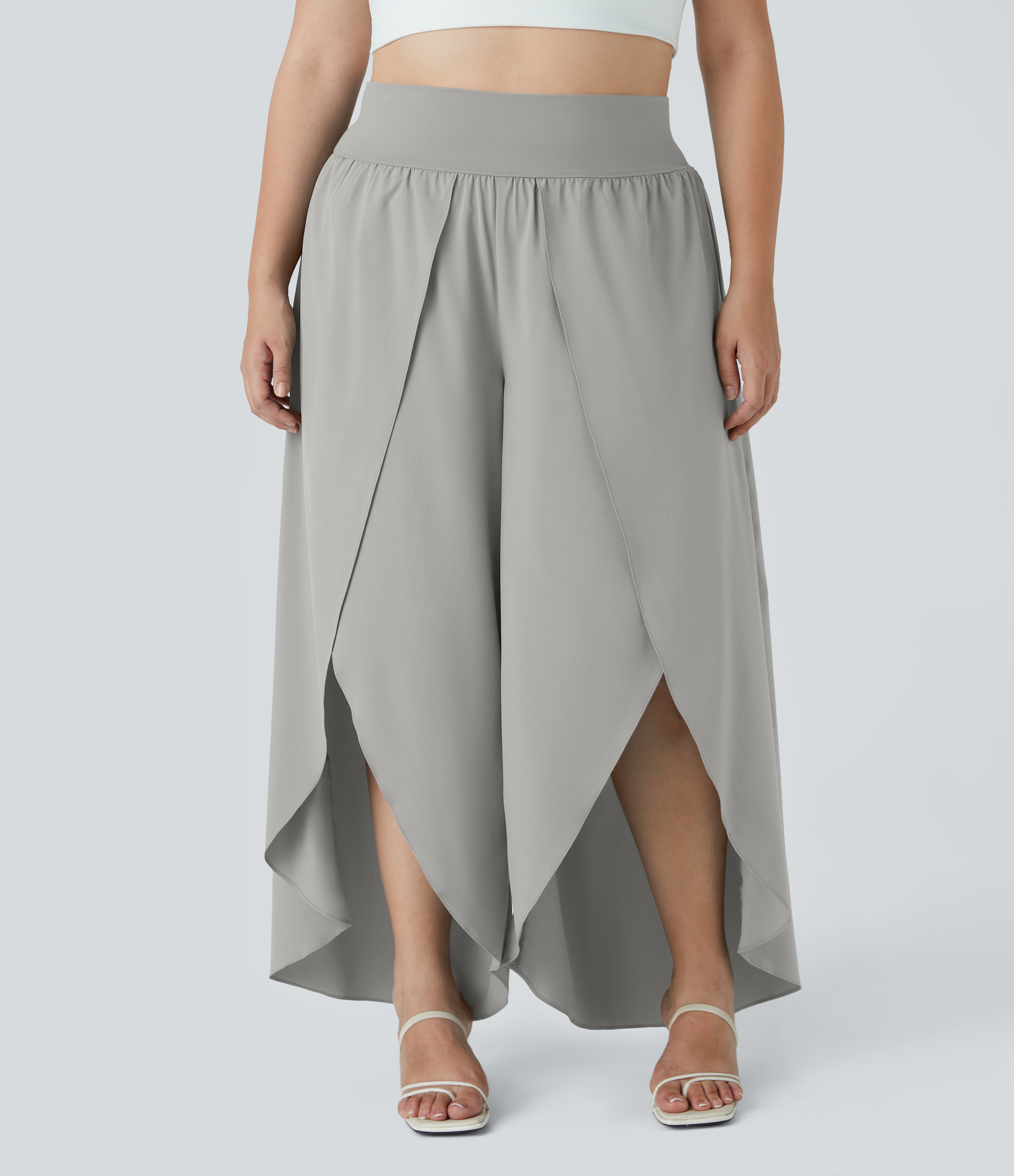 Halara Breezefulв„ў High Waisted Back Waistband Pocket Palazzo Flowy Split Wide Leg Quick Dry Casual Plus Size Pants  - Ghost Gray - 2X(regular) 