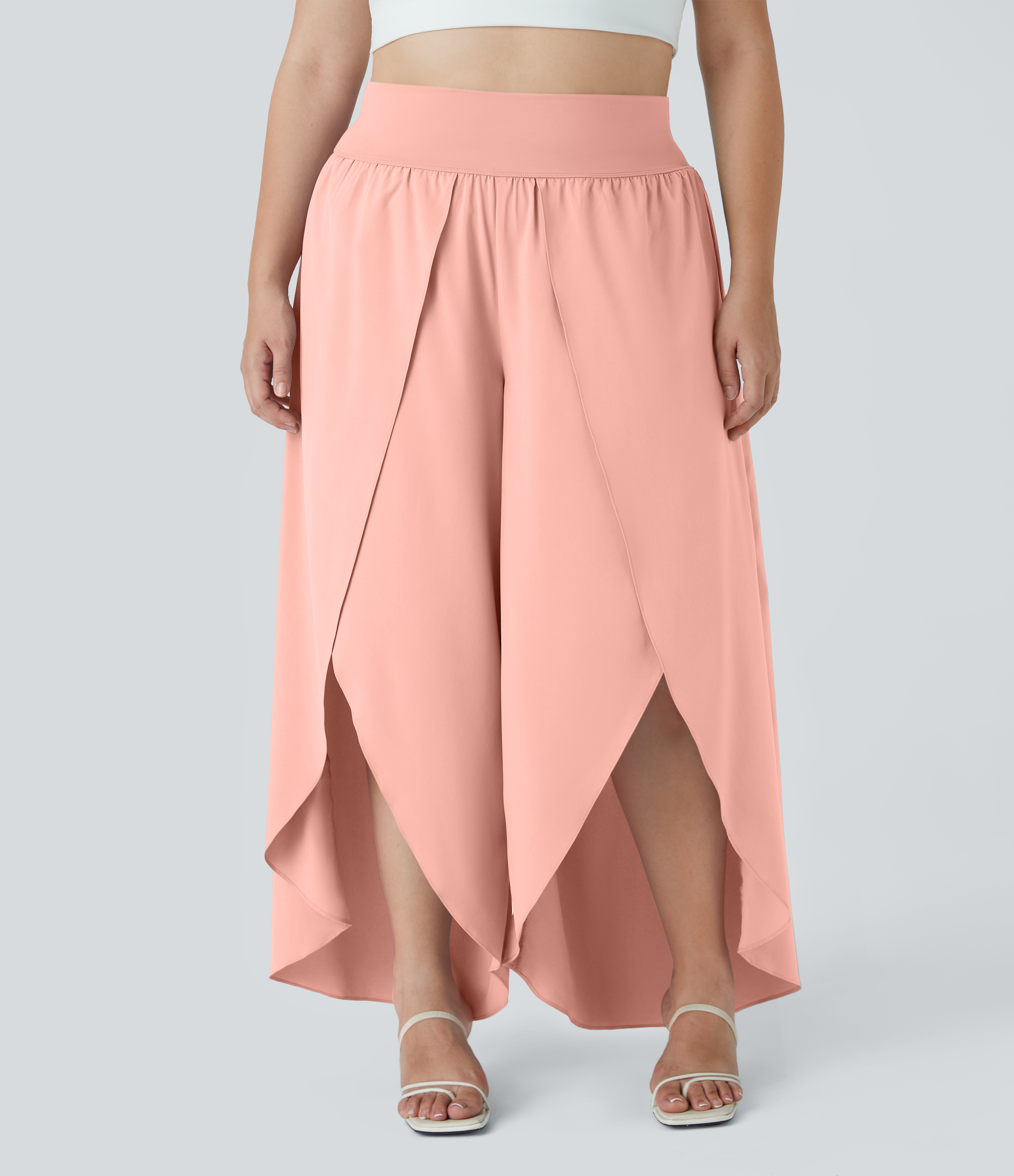 Halara Breezefulв„ў High Waisted Back Waistband Pocket Palazzo Flowy Split Wide Leg Quick Dry Casual Plus Size Pants  - Peach Melba - 3X(regular) 