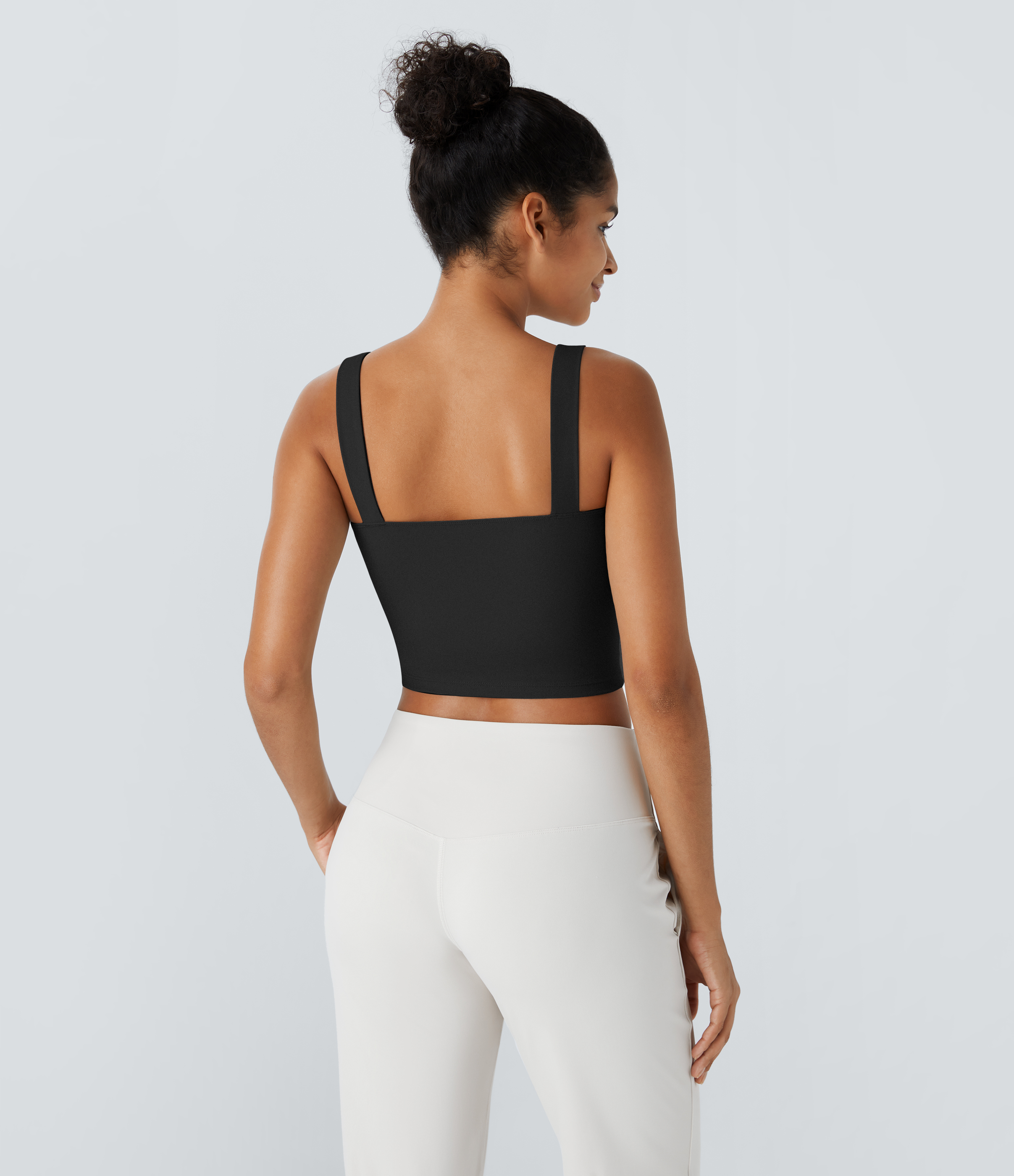 Halara Softlyzeroв„ў Plush Square Neck Cropped Skinny Yoga Tank Top Tank Top - Black - S golf tops halter top tunic tops sleeveless tops 