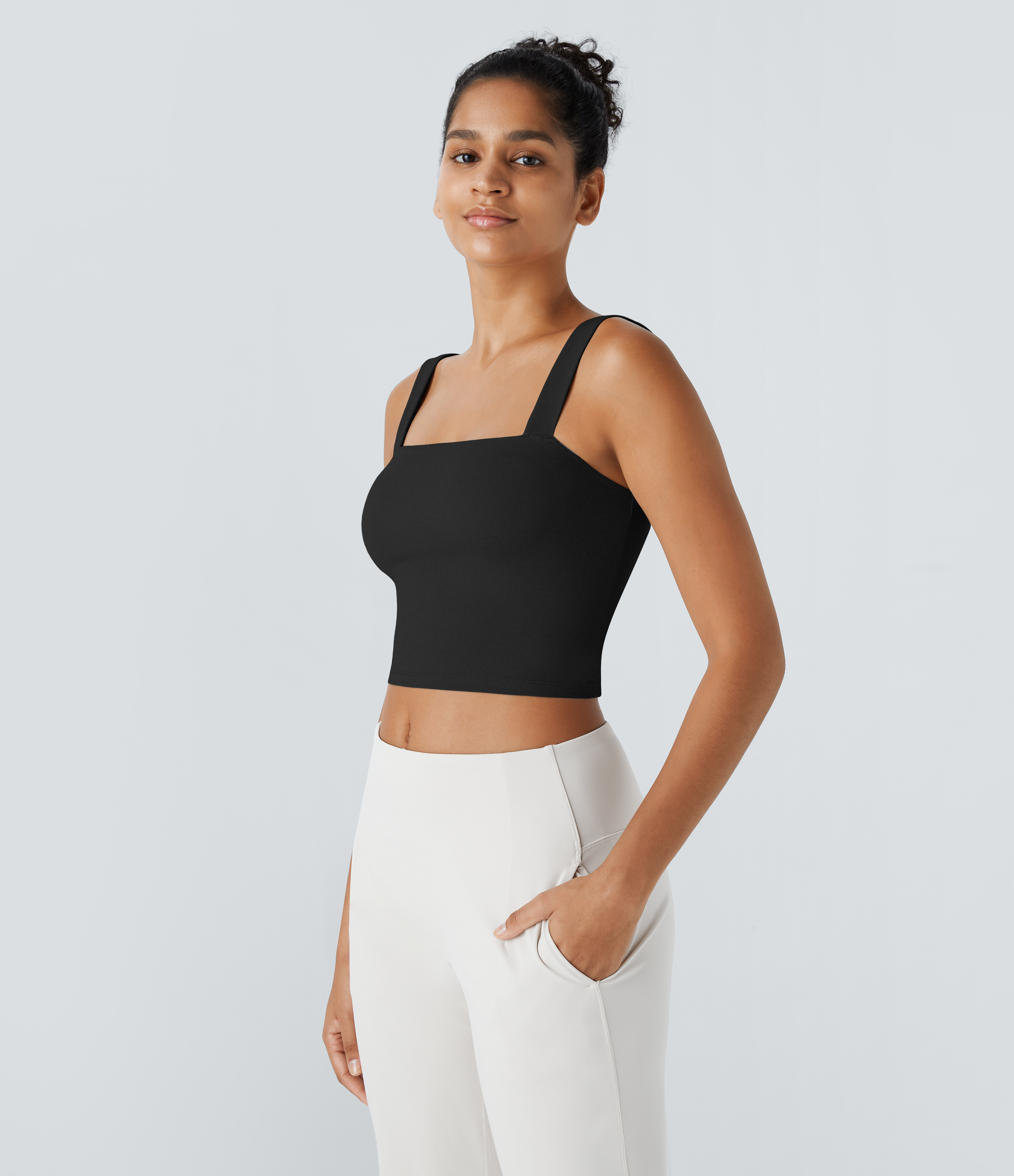 Halara Softlyzeroв„ў Plush Square Neck Cropped Skinny Yoga Tank Top Tank Top - Black - S golf tops halter top tunic tops sleeveless tops 