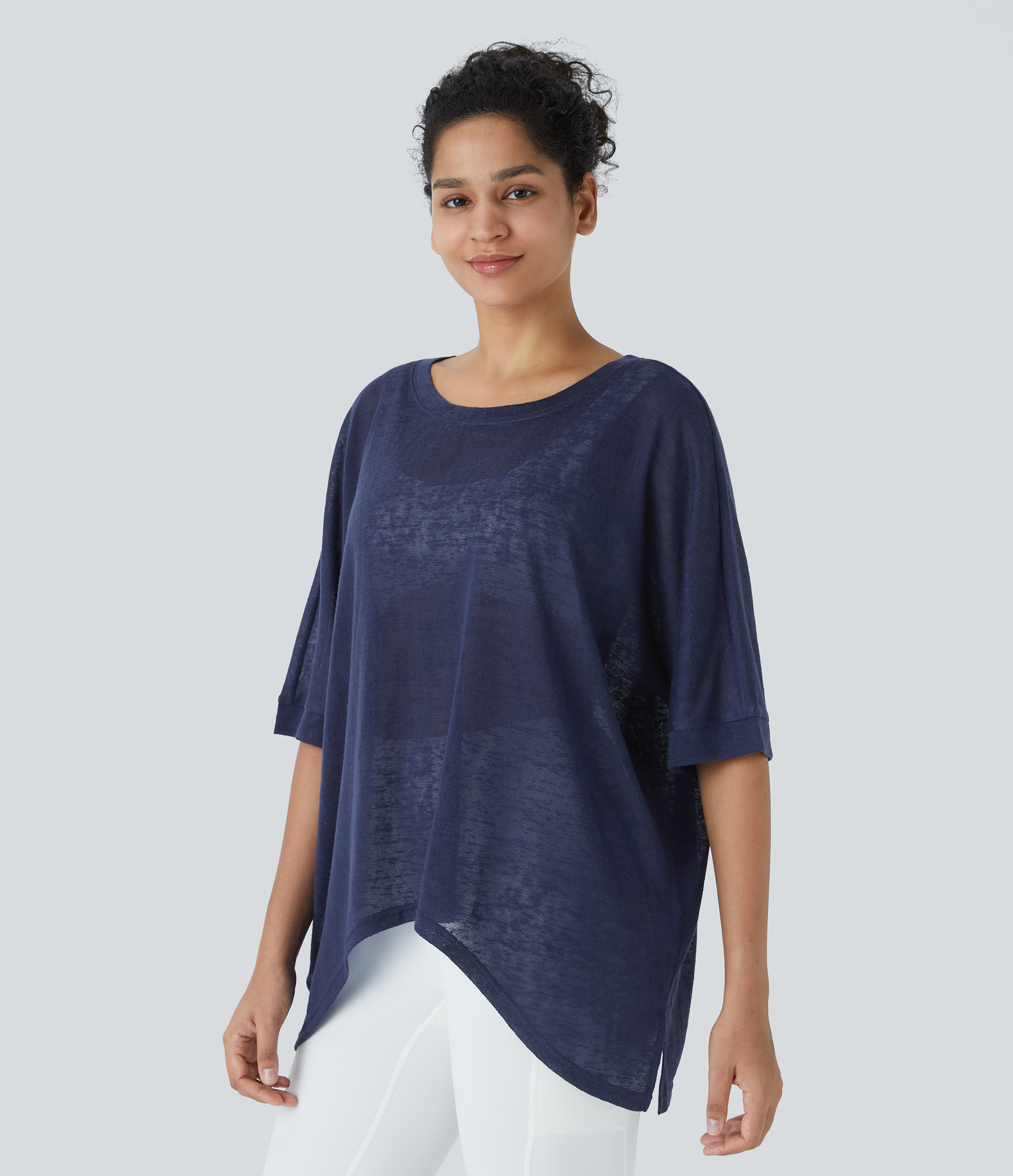 Halara Asymmetric Split Hem Sheer Oversize Casual Top Tank Top - Dawn Purple - M golf tops halter top tunic tops sleeveless tops backless top 