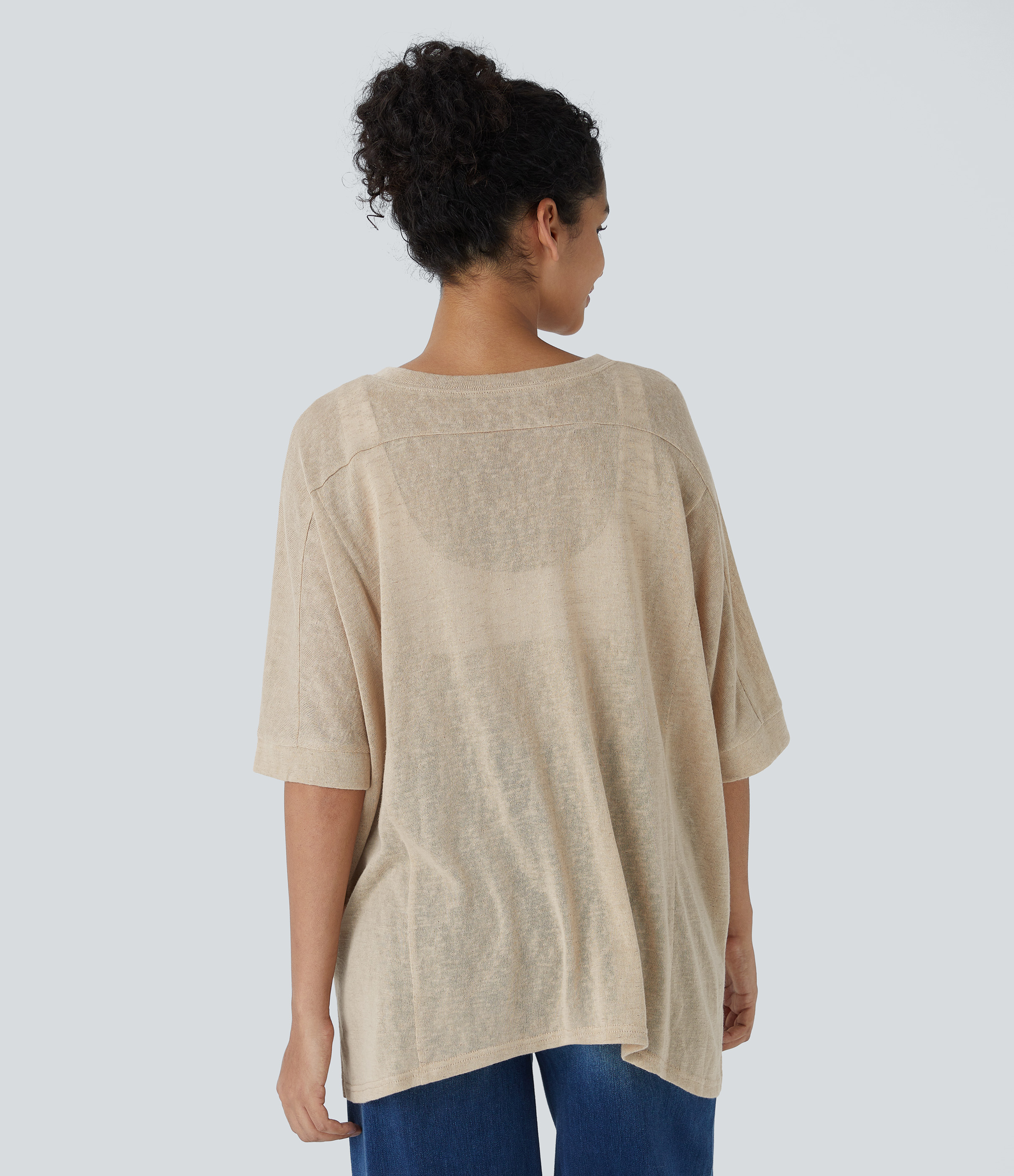 Halara Asymmetric Split Hem Sheer Oversize Casual Top Tank Top - Pebble - XS golf tops halter top tunic tops sleeveless tops backless top 