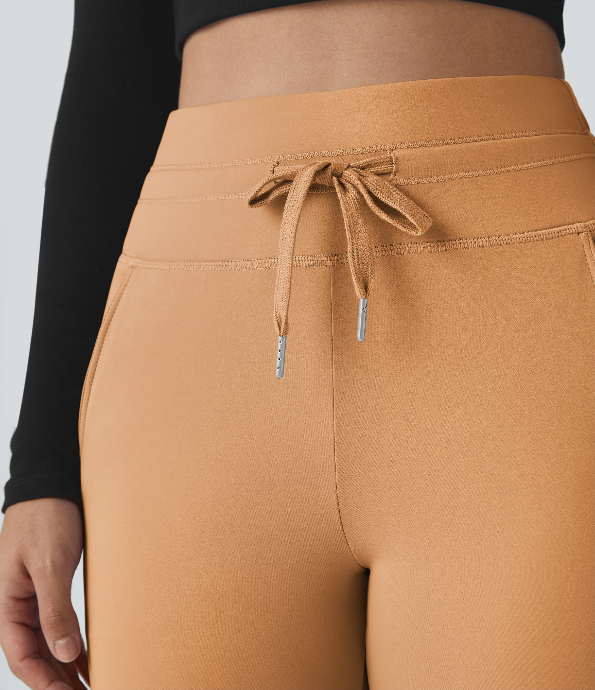 Halara Softlyzeroв„ў Plush High Waisted Drawstring Side Pocket Plain Full Length Joggers  - Butterum - S(petite) 