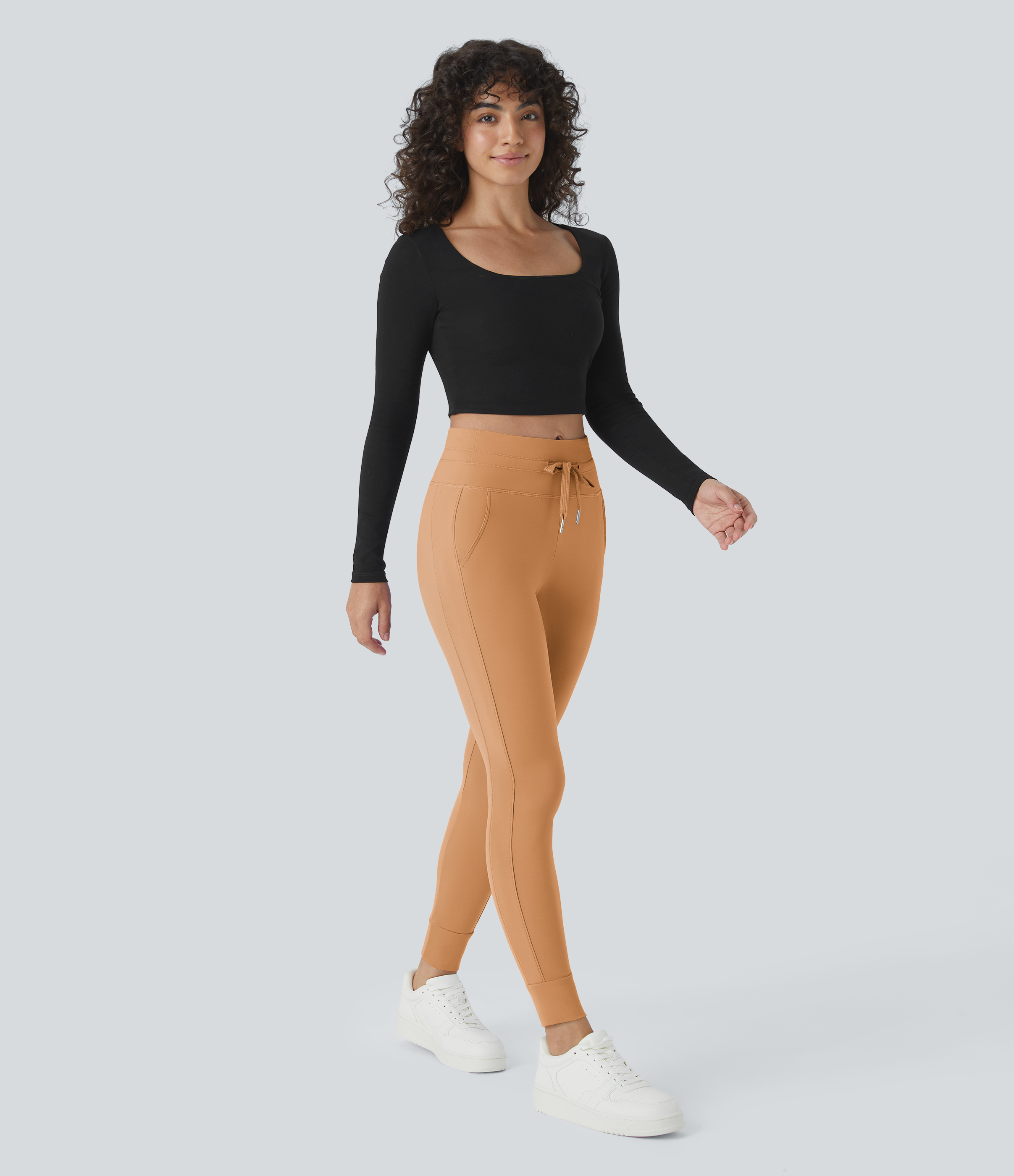 Halara Softlyzeroв„ў Plush High Waisted Drawstring Side Pocket Plain Full Length Joggers  - Butterum - S(petite) 