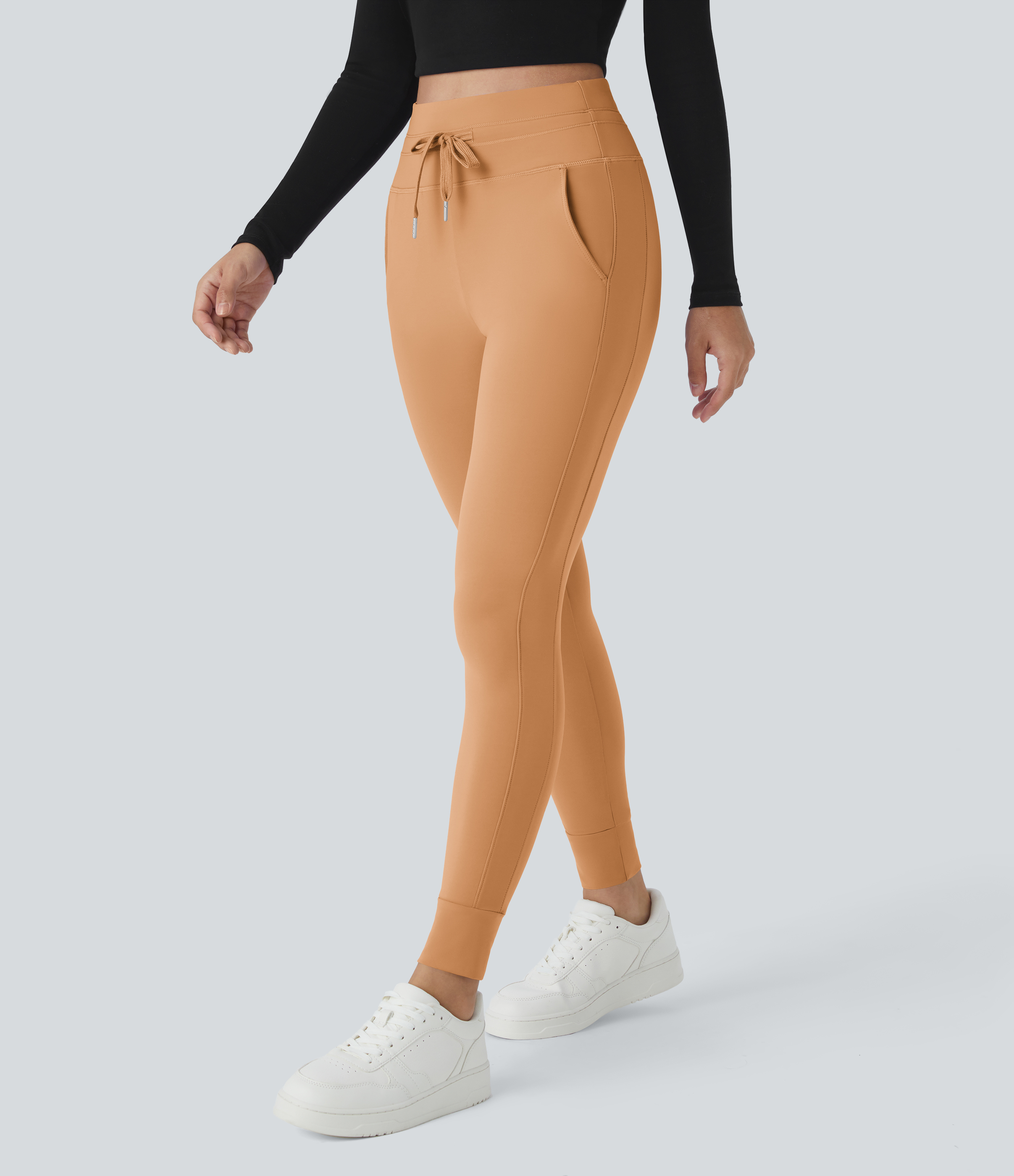 Halara Softlyzeroв„ў Plush High Waisted Drawstring Side Pocket Plain Full Length Joggers  - Butterum - S(petite) 