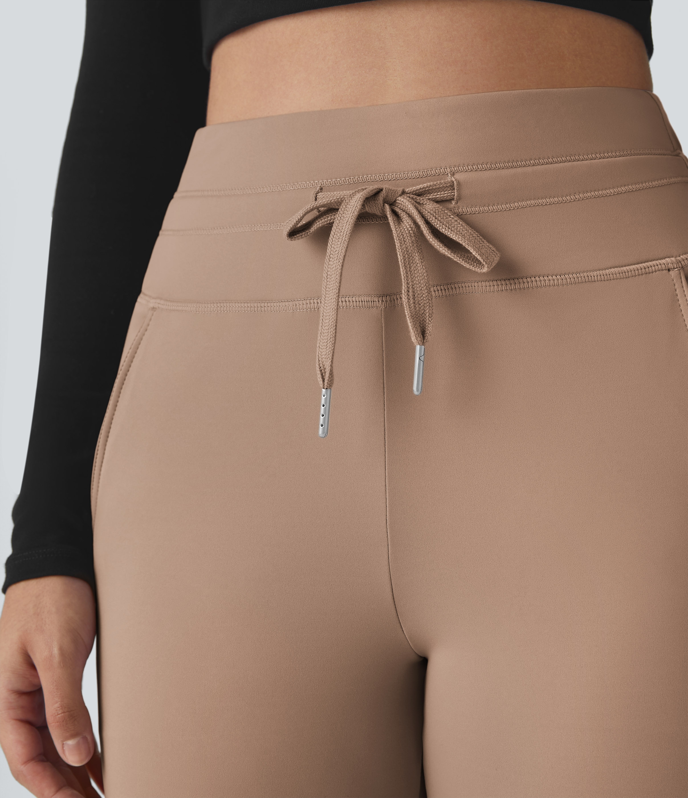 Halara Softlyzeroв„ў Plush High Waisted Drawstring Side Pocket Plain Full Length Joggers  - Burro - M(petite) 