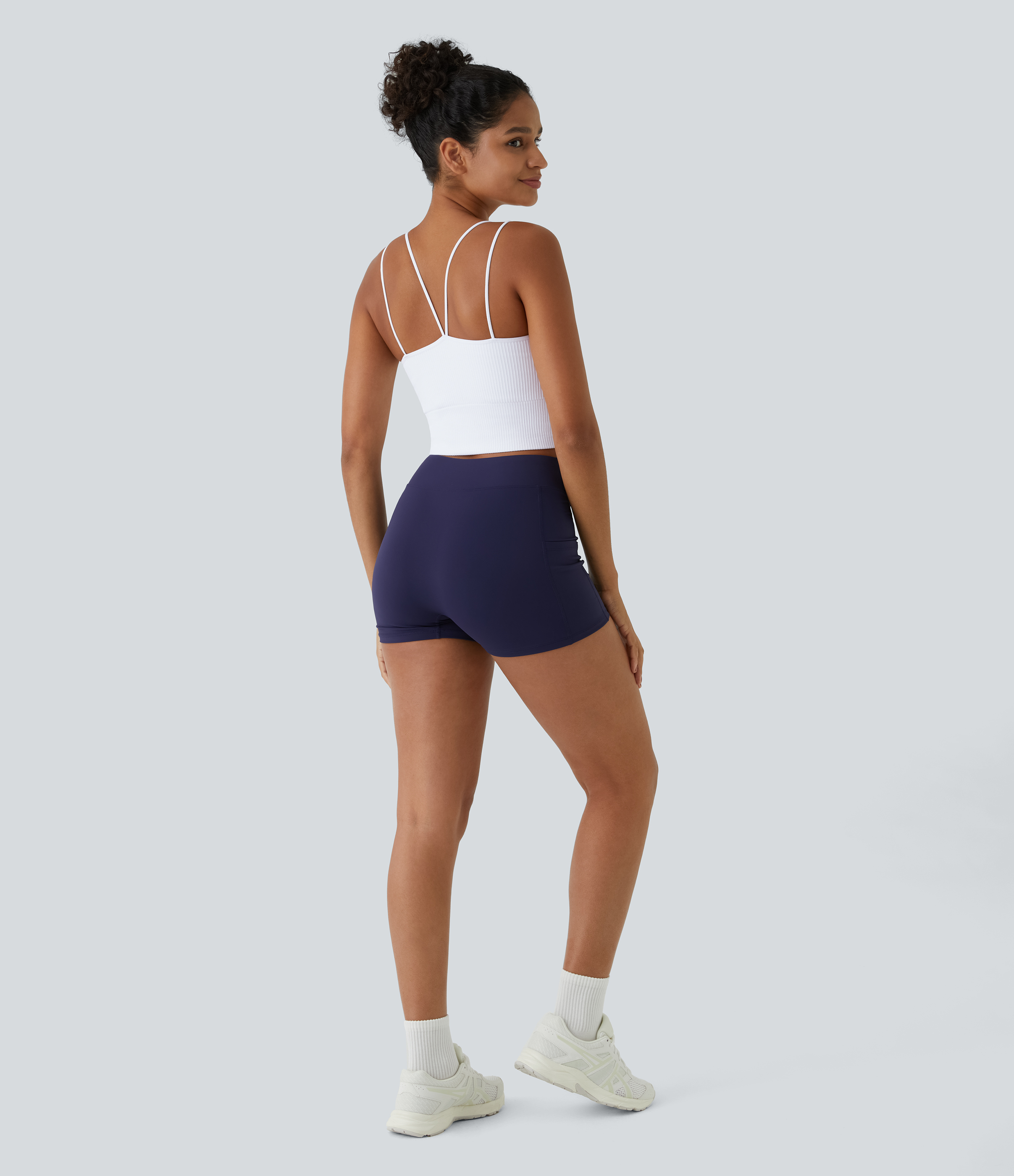 Halara Seamless Flow Double Straps V Back Cropped Running Cami Top Tank Top - White - XXS golf tops halter top tunic tops sleeveless tops 