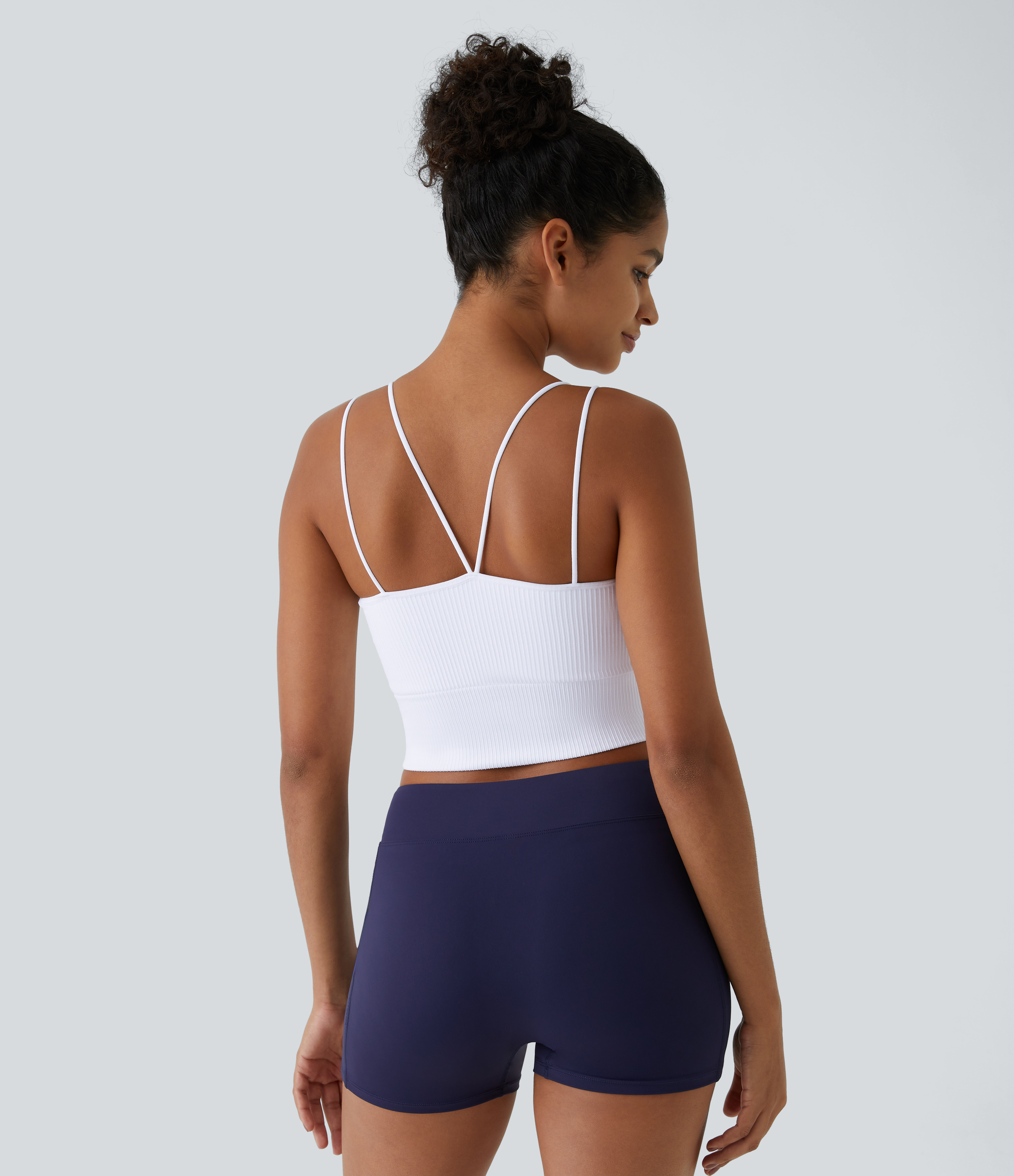 Halara Seamless Flow Double Straps V Back Cropped Running Cami Top Tank Top - White - XXS golf tops halter top tunic tops sleeveless tops 