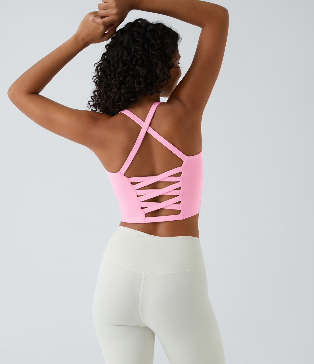Halara Crisscross Backless Cropped Yoga Tank Top Tank Top - Lagerstroemia Powder - L golf tops halter top tunic tops sleeveless tops 