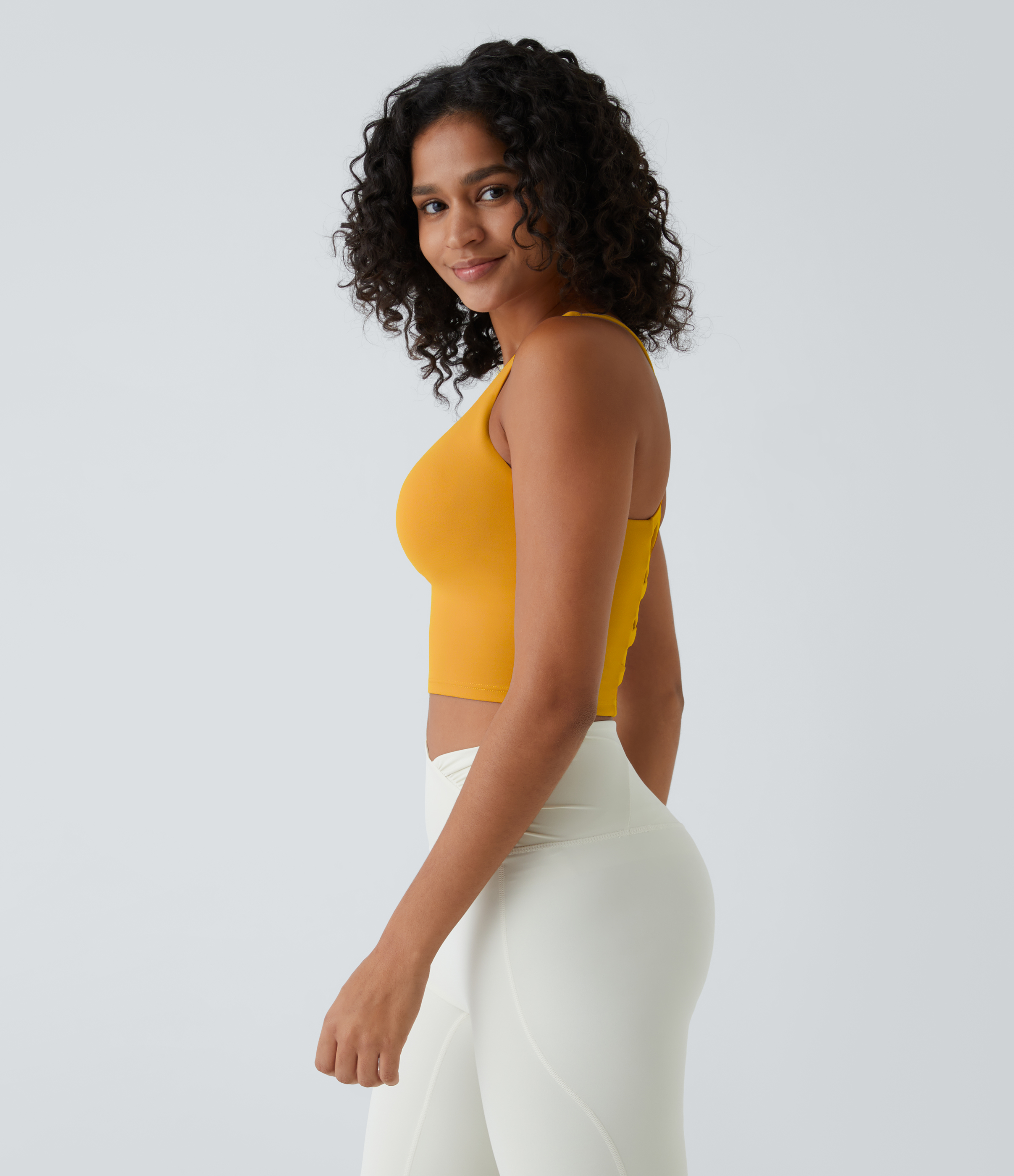 Halara Crisscross Backless Cropped Yoga Tank Top Tank Top - Golden Yellow - M golf tops halter top tunic tops sleeveless tops backless top 