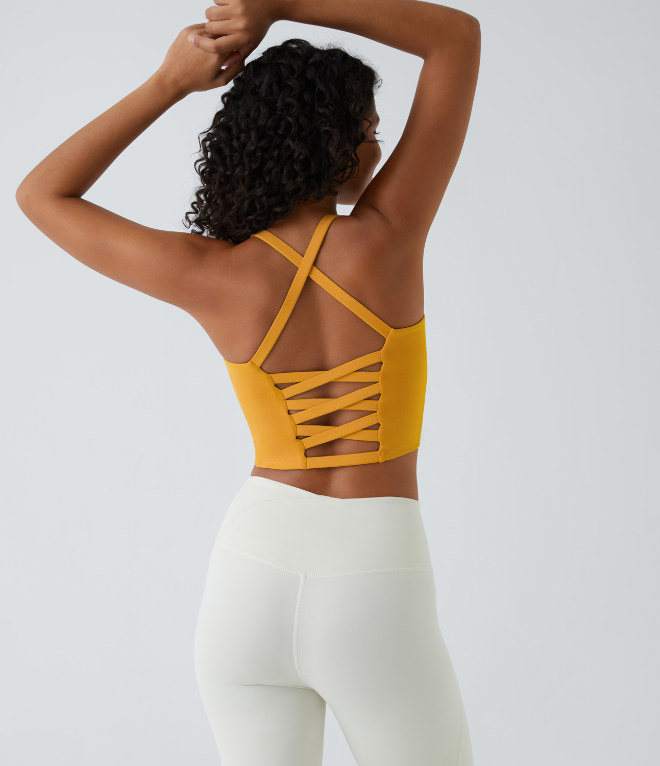 Halara Crisscross Backless Cropped Yoga Tank Top Tank Top - Golden Yellow - M golf tops halter top tunic tops sleeveless tops backless top 