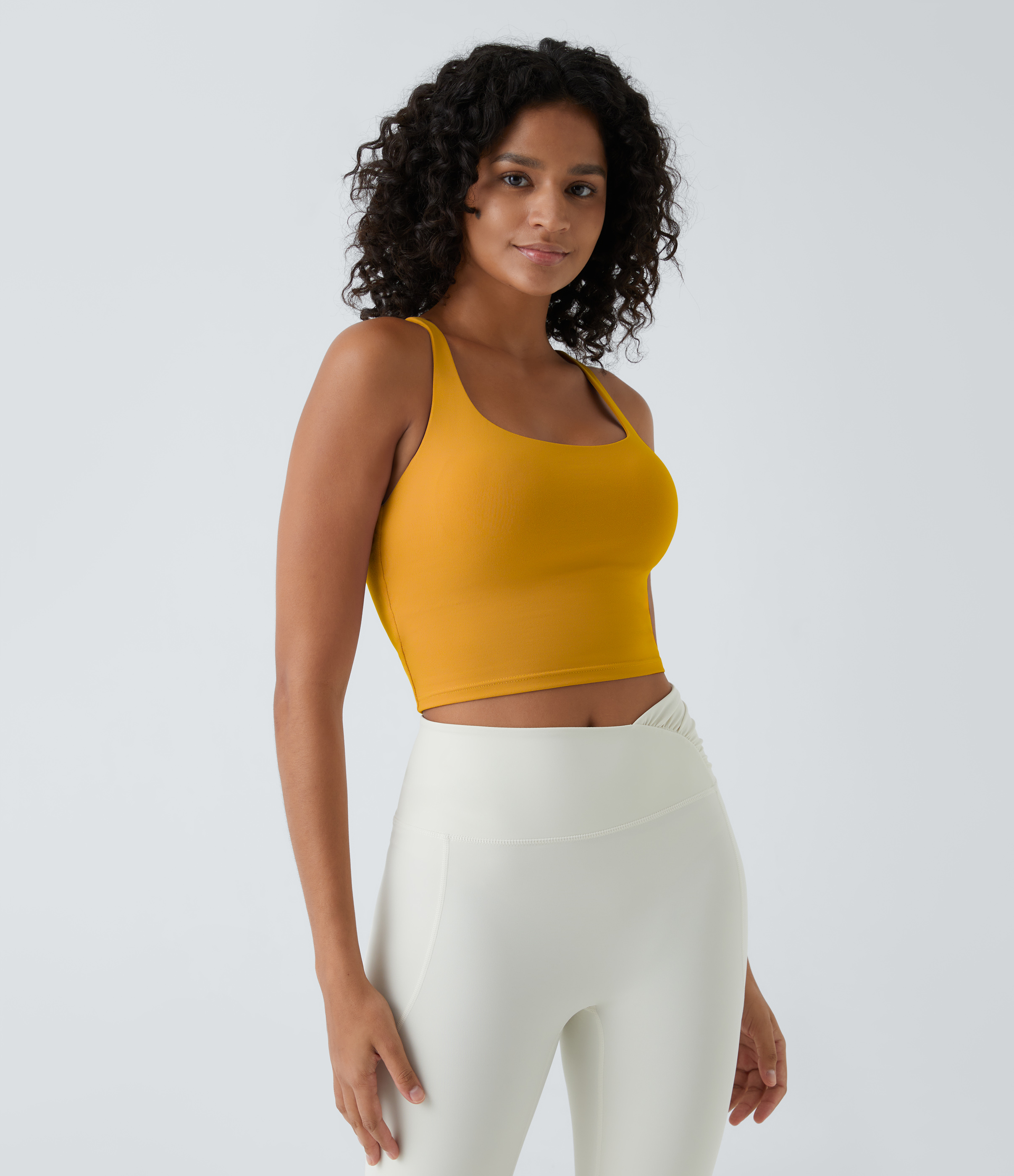 Halara Crisscross Backless Cropped Yoga Tank Top Tank Top - Golden Yellow - M golf tops halter top tunic tops sleeveless tops backless top 