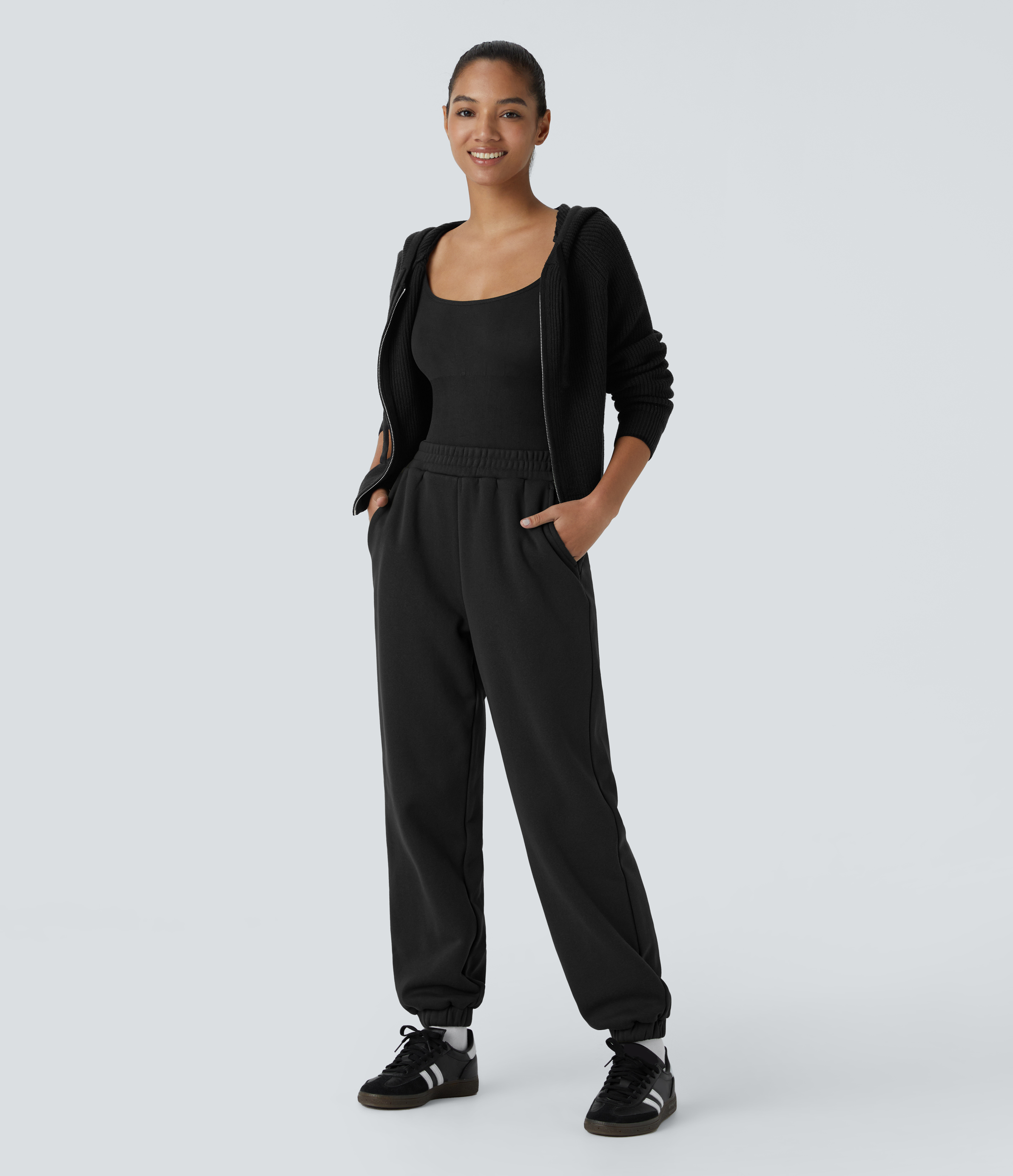 Halara Mid Rise Side Pocket Thermal Casual Joggers  - Black - S(regular) 