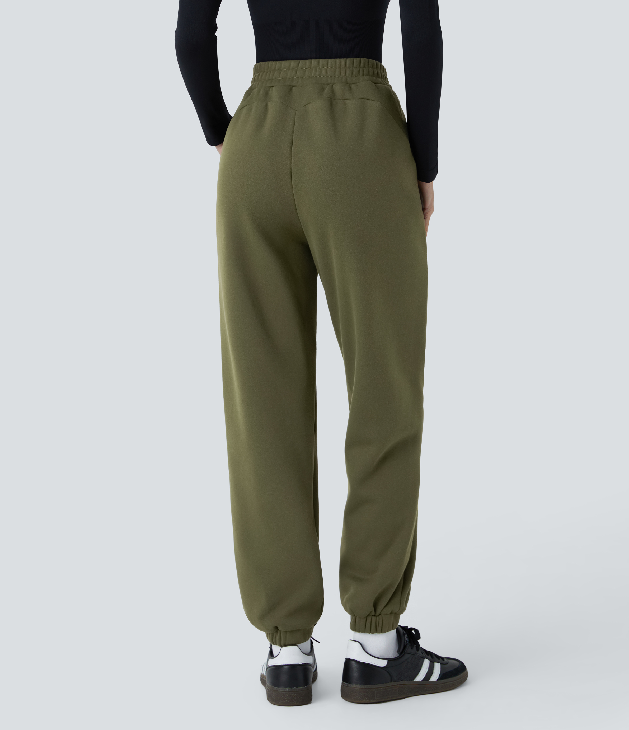 Halara Mid Rise Side Pocket Thermal Casual Joggers  - Wood Green - M(regular) 