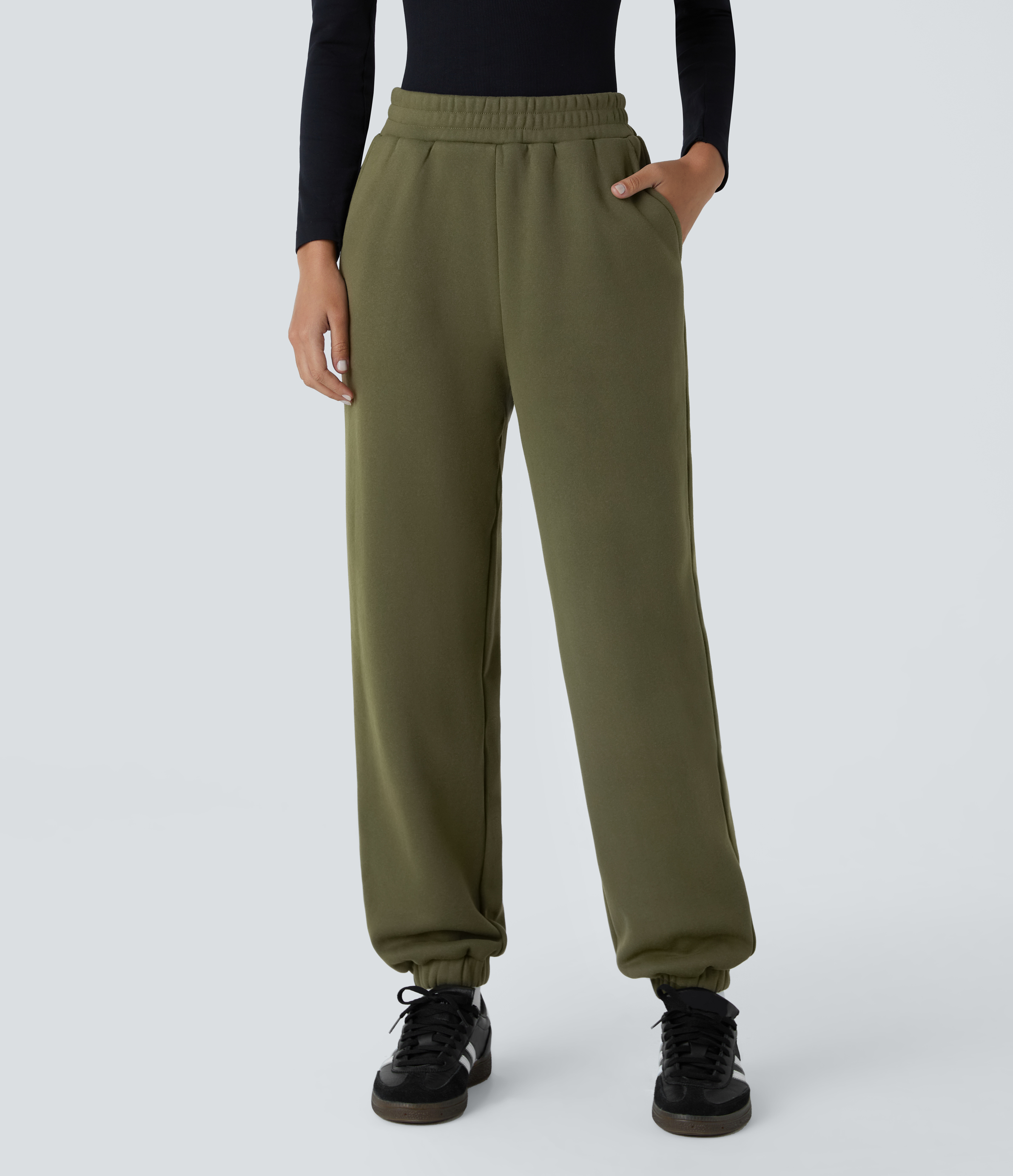Halara Mid Rise Side Pocket Thermal Casual Joggers  - Wood Green - M(regular) 