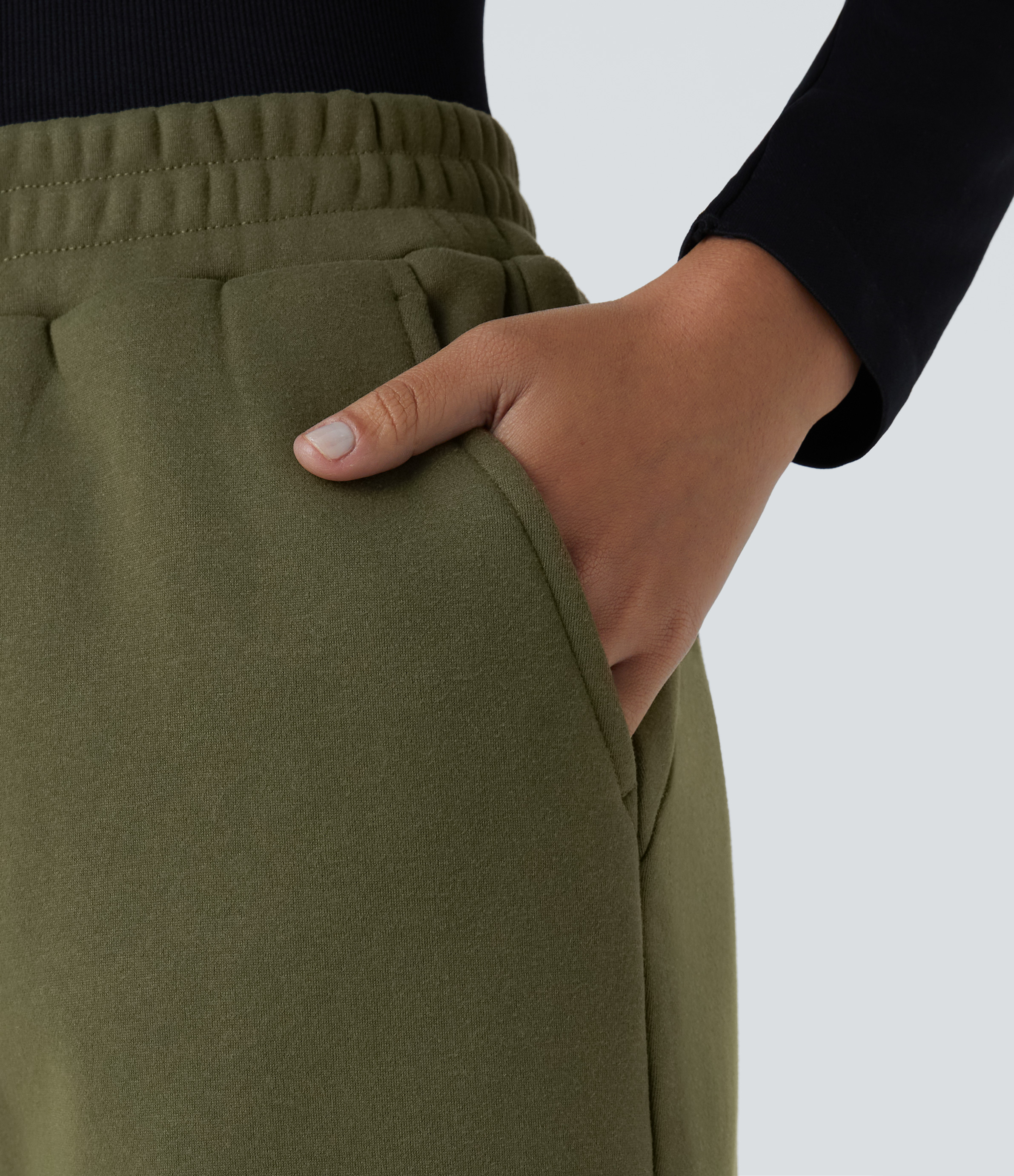 Halara Mid Rise Side Pocket Thermal Casual Joggers  - Wood Green - M(regular) 