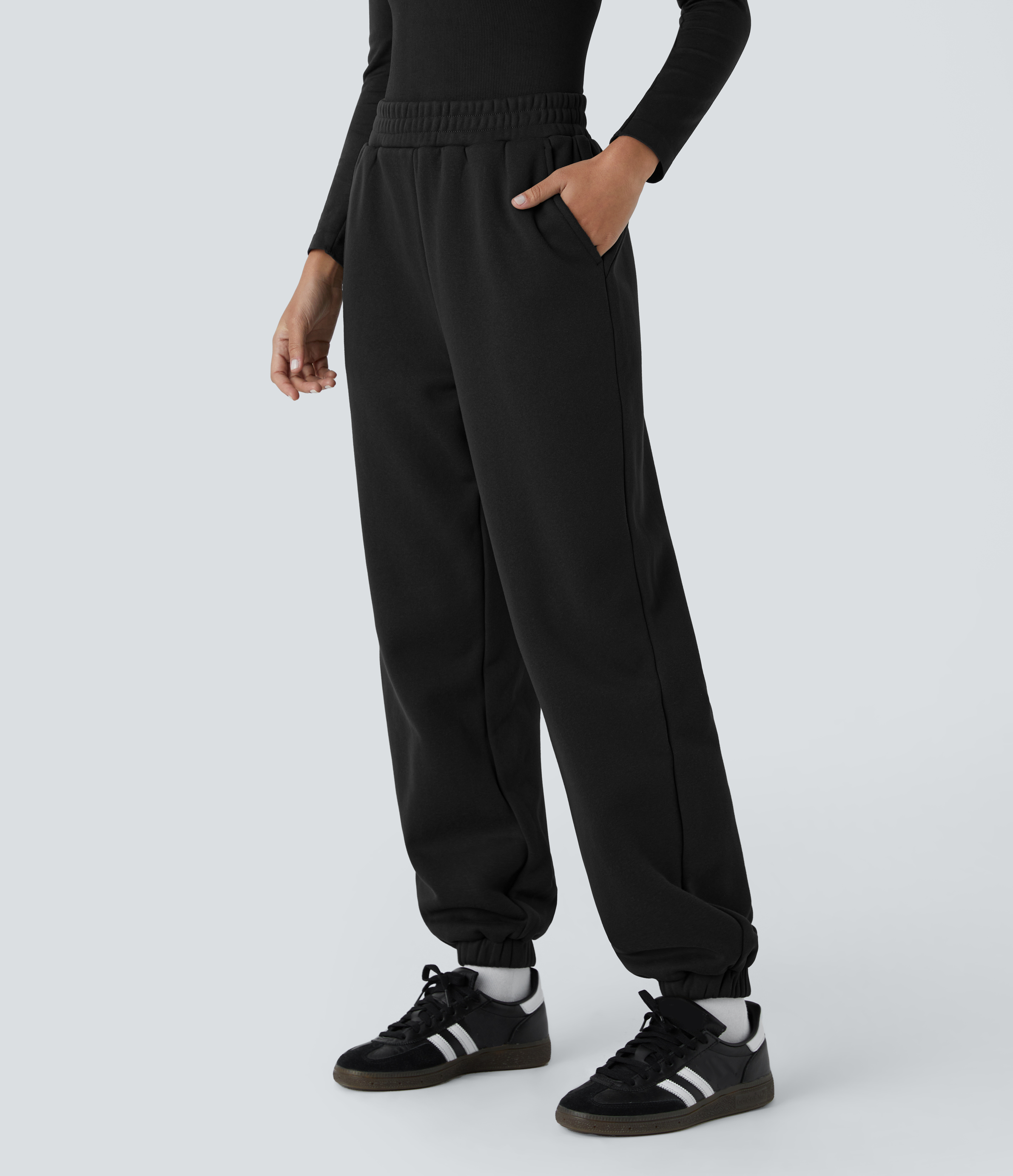 Halara Mid Rise Side Pocket Thermal Casual Joggers  - Black - S(regular) 